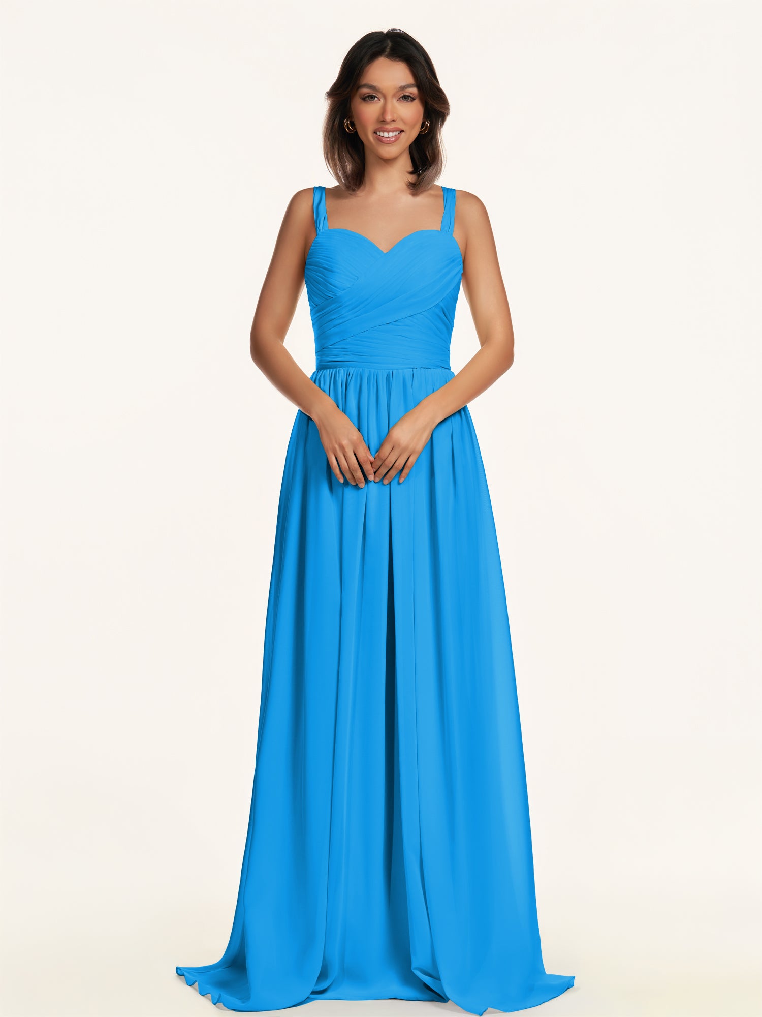 KissDress-Lia Blue Jay A Line Chiffon Off the Shoulder Long Bridesmaid Dress with Pleats