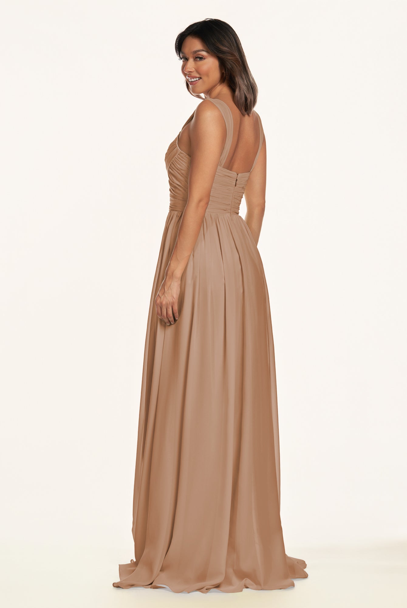 KissDress-Lia Bronzer A Line Chiffon Off the Shoulder Long Bridesmaid Dress with Pleats