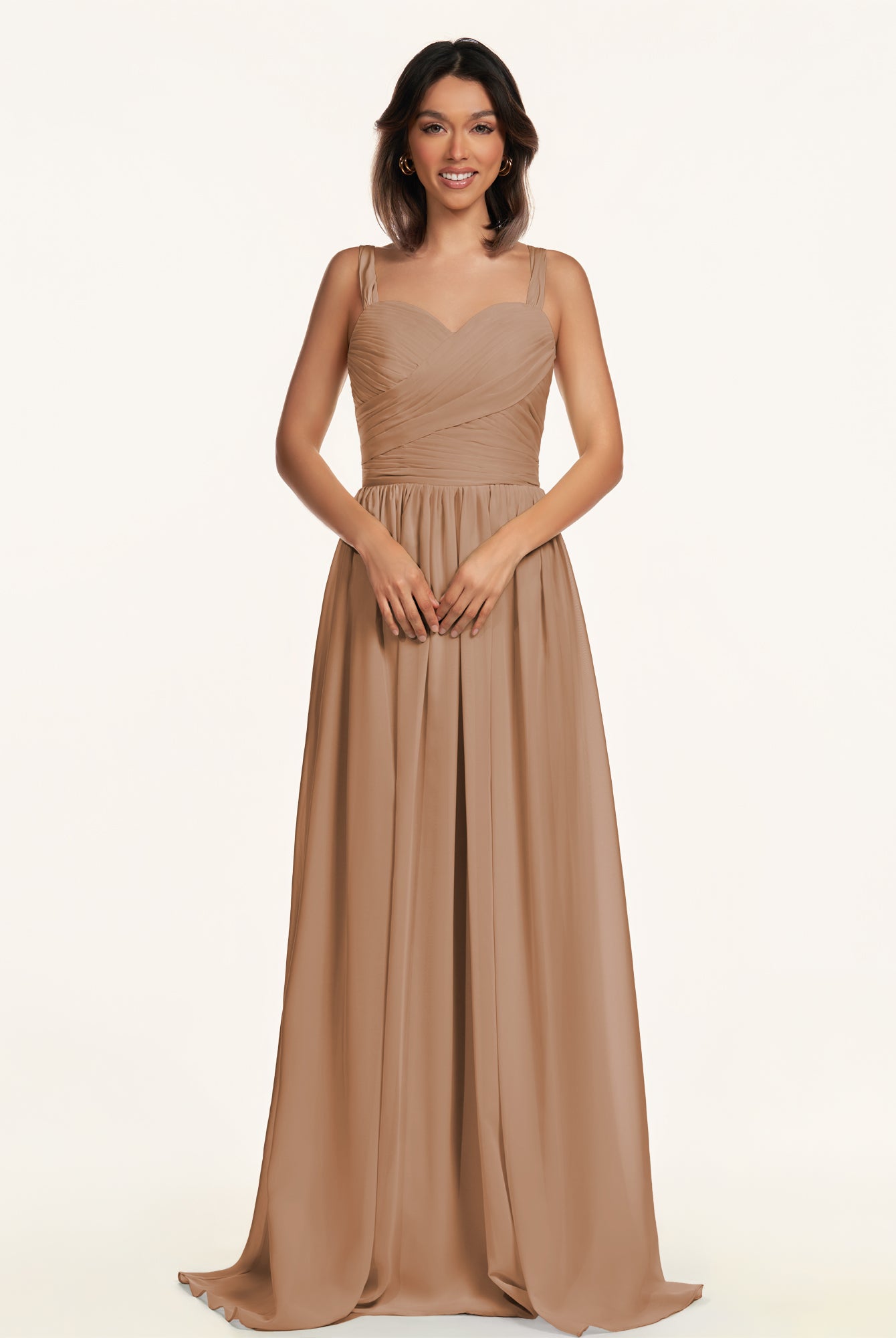 KissDress-Lia Bronzer A Line Chiffon Off the Shoulder Long Bridesmaid Dress with Pleats