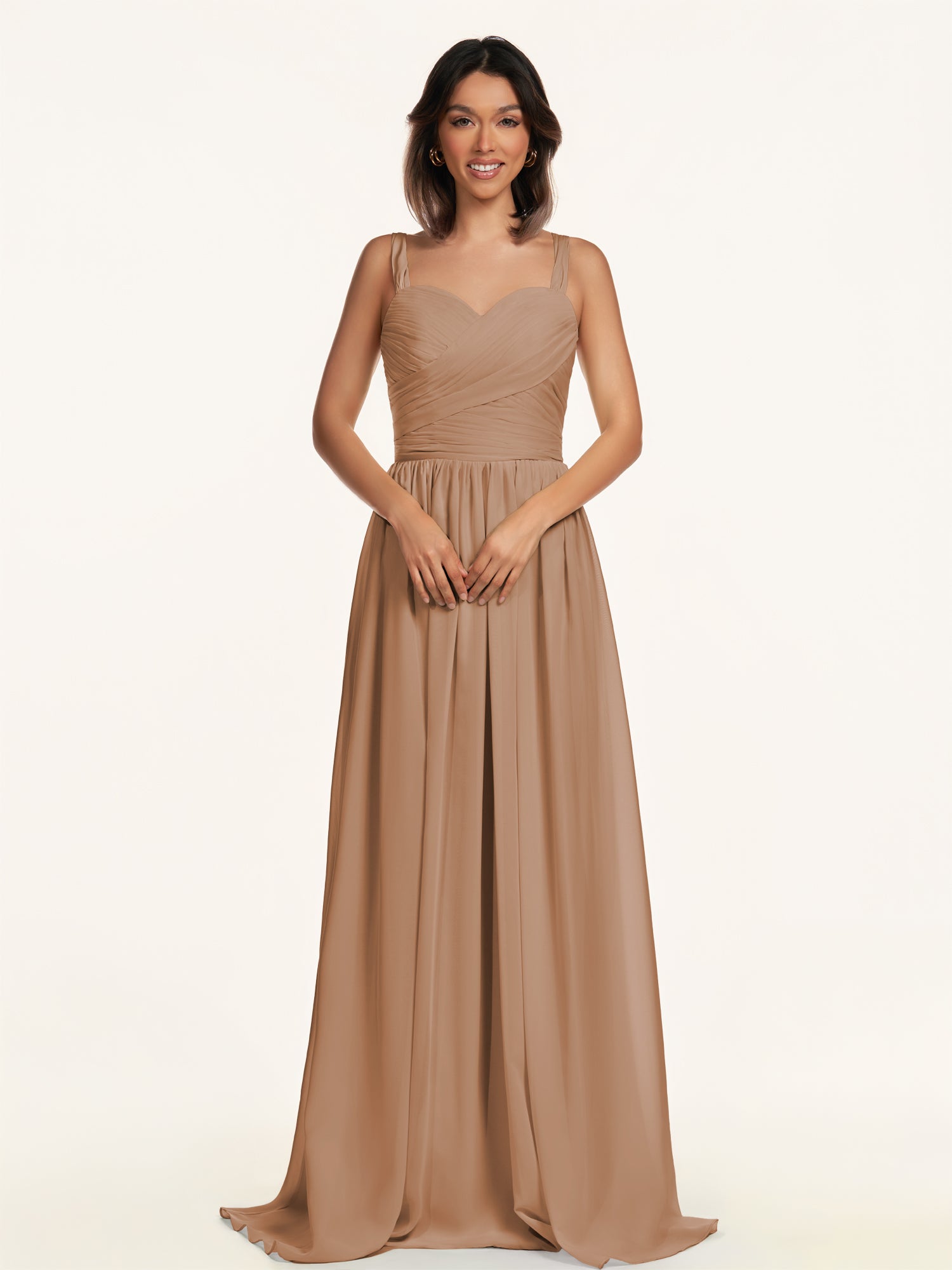 KissDress-Lia Bronzer A Line Chiffon Off the Shoulder Long Bridesmaid Dress with Pleats