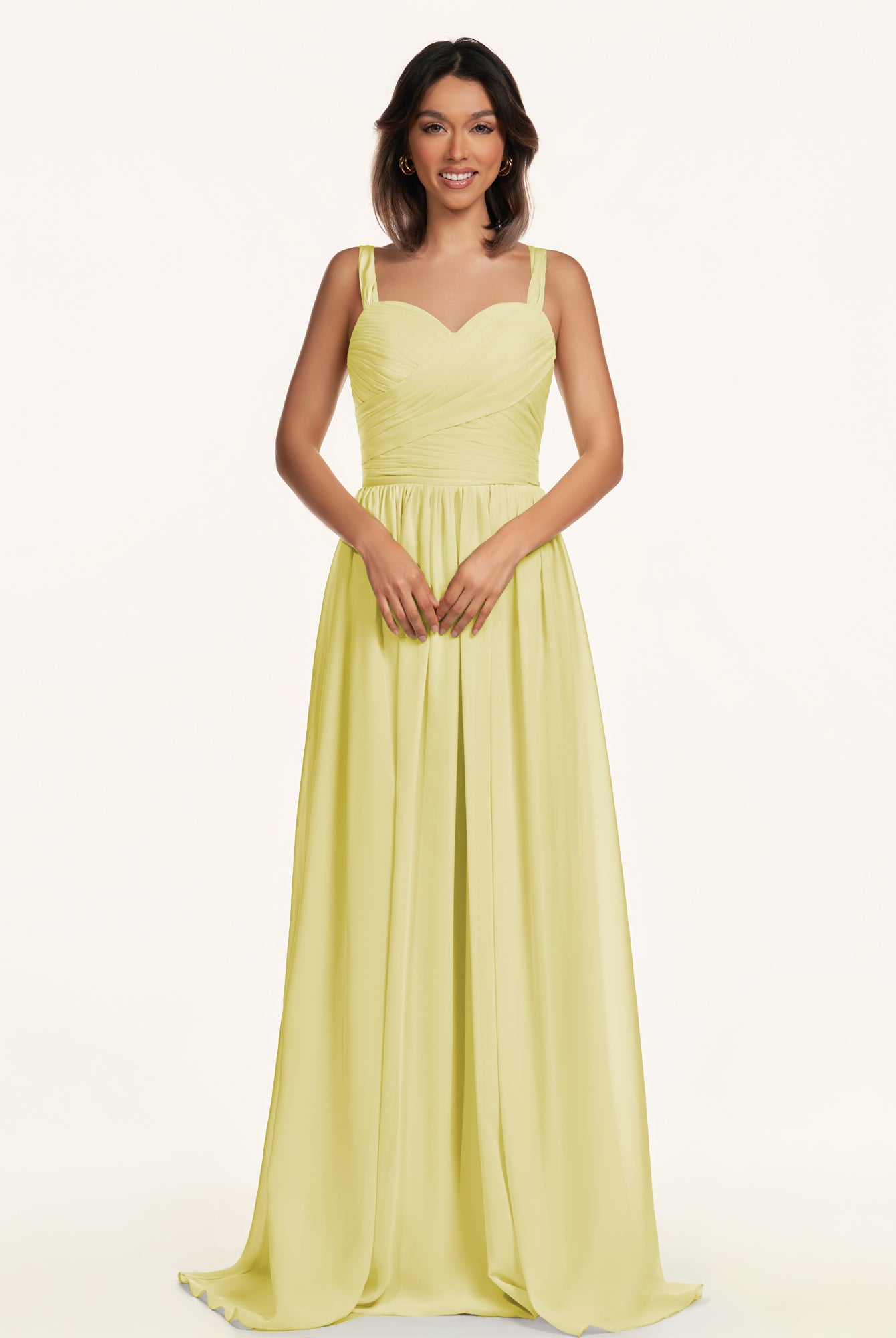KissDress-Lia Buttercup A Line Chiffon Off the Shoulder Long Bridesmaid Dress with Pleats