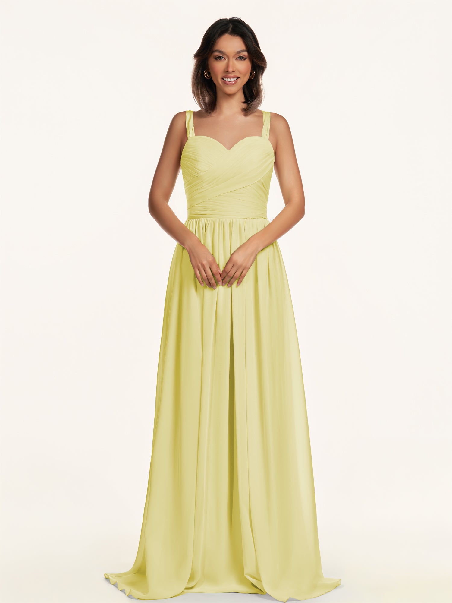 KissDress-Lia Buttercup A Line Chiffon Off the Shoulder Long Bridesmaid Dress with Pleats