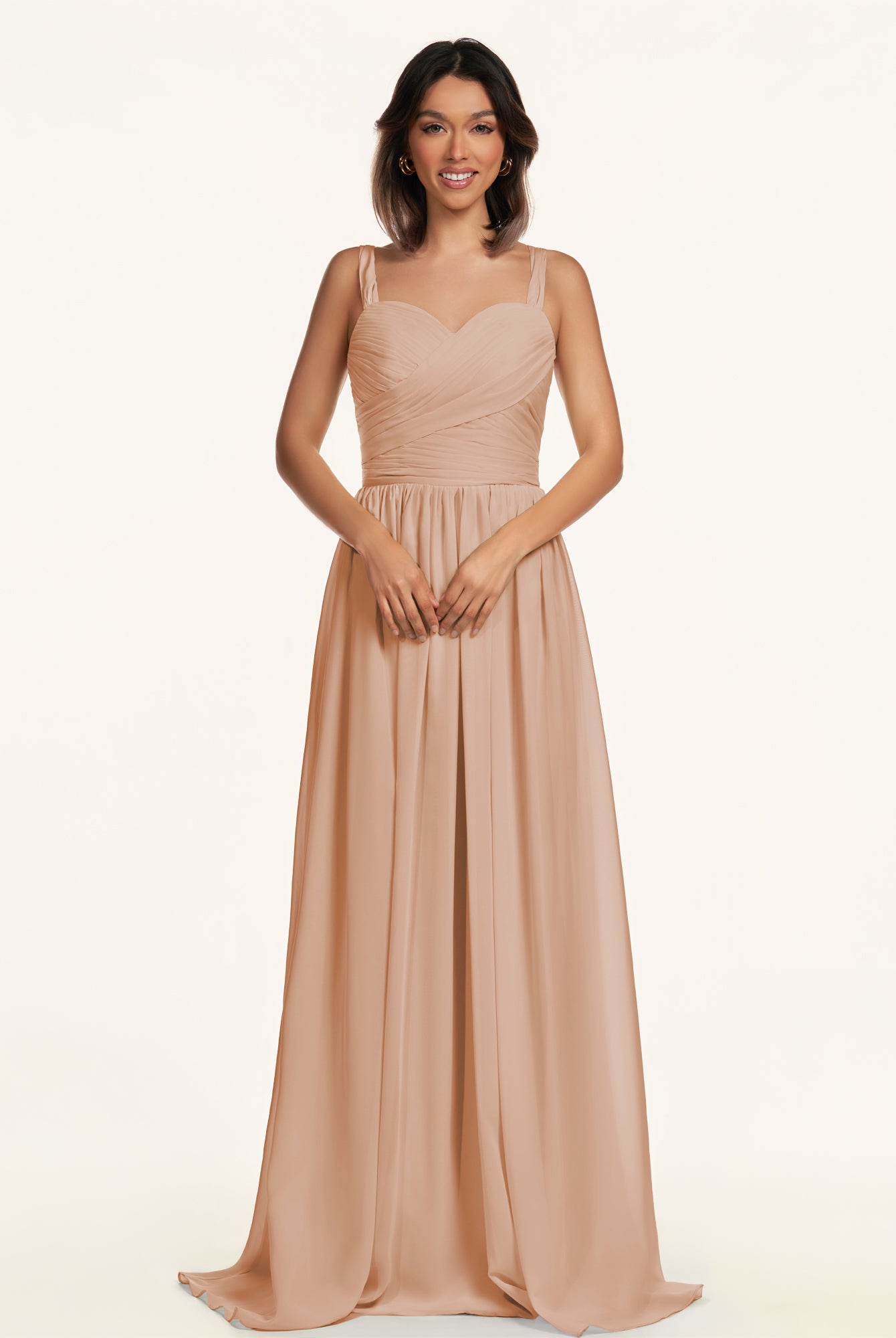 KissDress-Lia Champagne Rose A Line Chiffon Off the Shoulder Long Bridesmaid Dress with Pleats