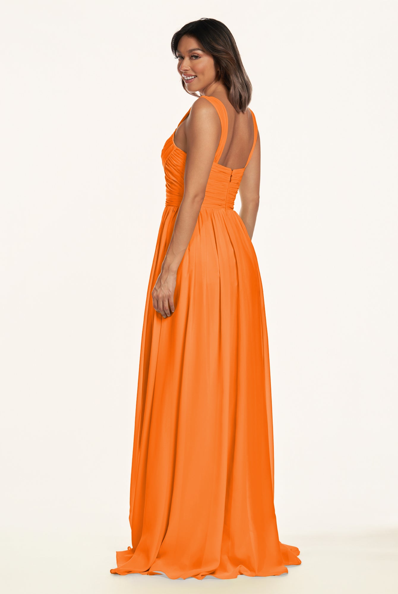 KissDress-Lia Cinnamon A Line Chiffon Off the Shoulder Long Bridesmaid Dress with Pleats