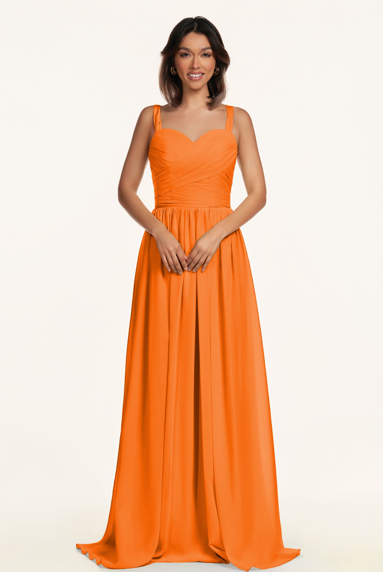 KissDress-Lia Cinnamon A Line Chiffon Off the Shoulder Long Bridesmaid Dress with Pleats