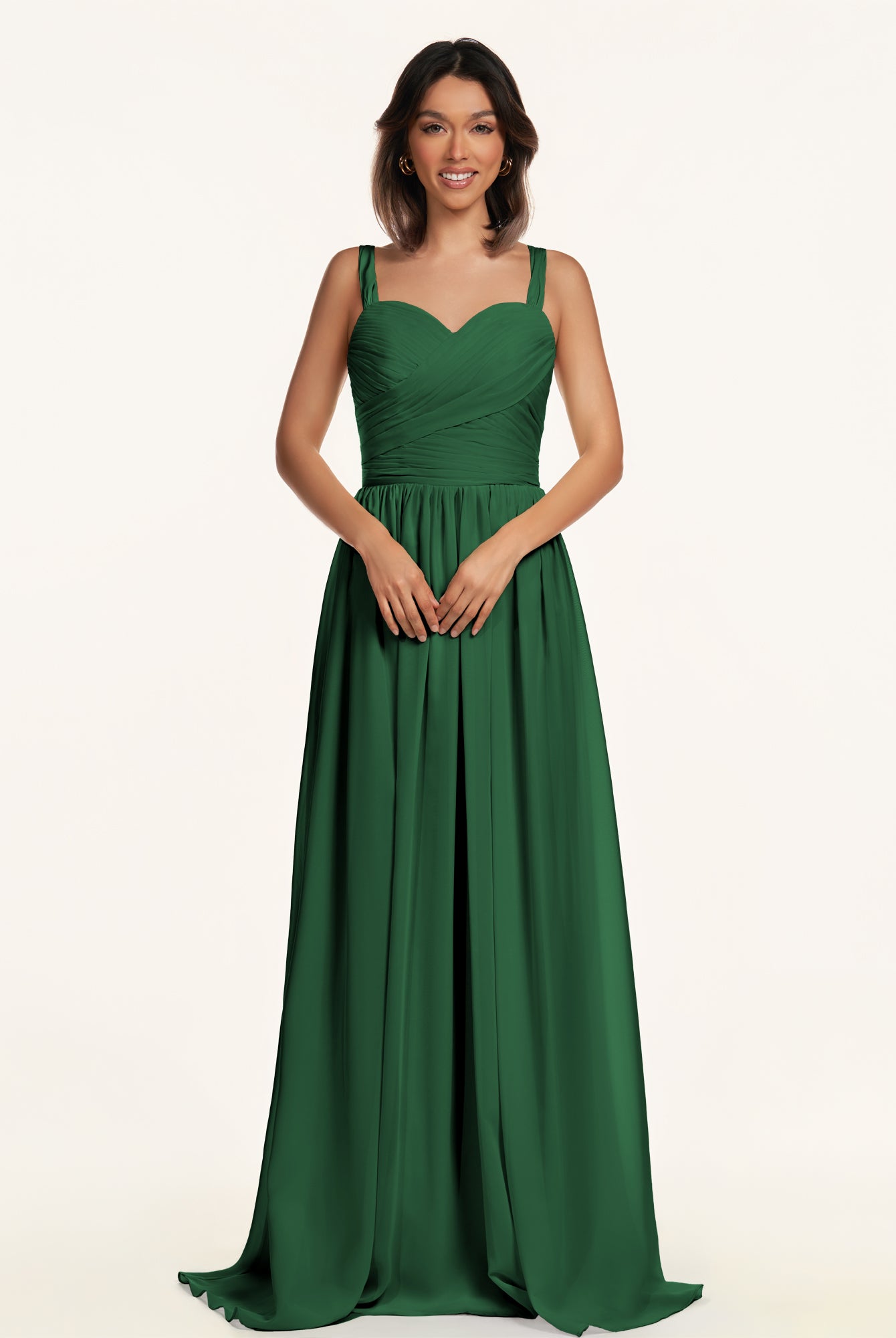 KissDress-Lia Dark Green A Line Chiffon Off the Shoulder Long Bridesmaid Dress with Pleats