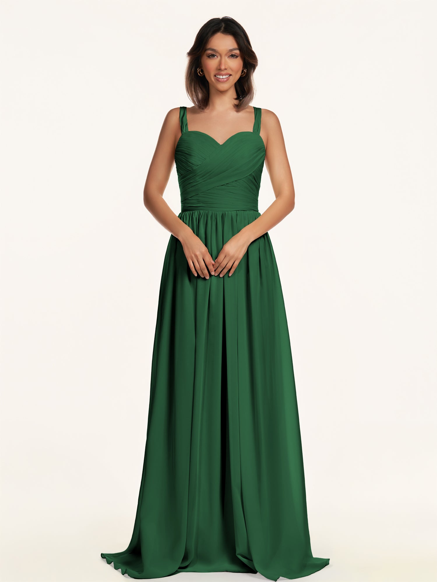 KissDress-Lia Dark Green A Line Chiffon Off the Shoulder Long Bridesmaid Dress with Pleats