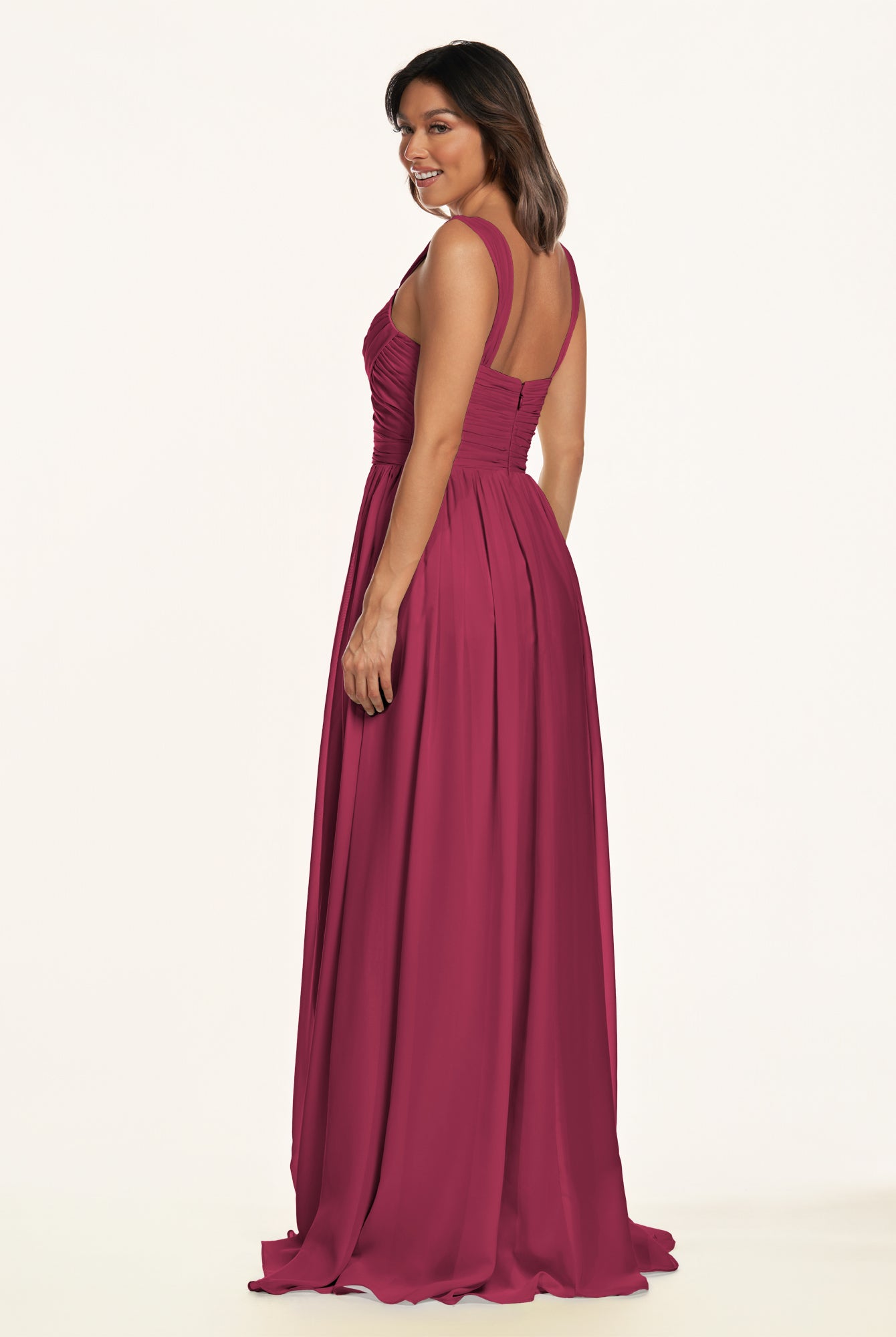 KissDress-Lia Desert Rose A Line Chiffon Off the Shoulder Long Bridesmaid Dress with Pleats
