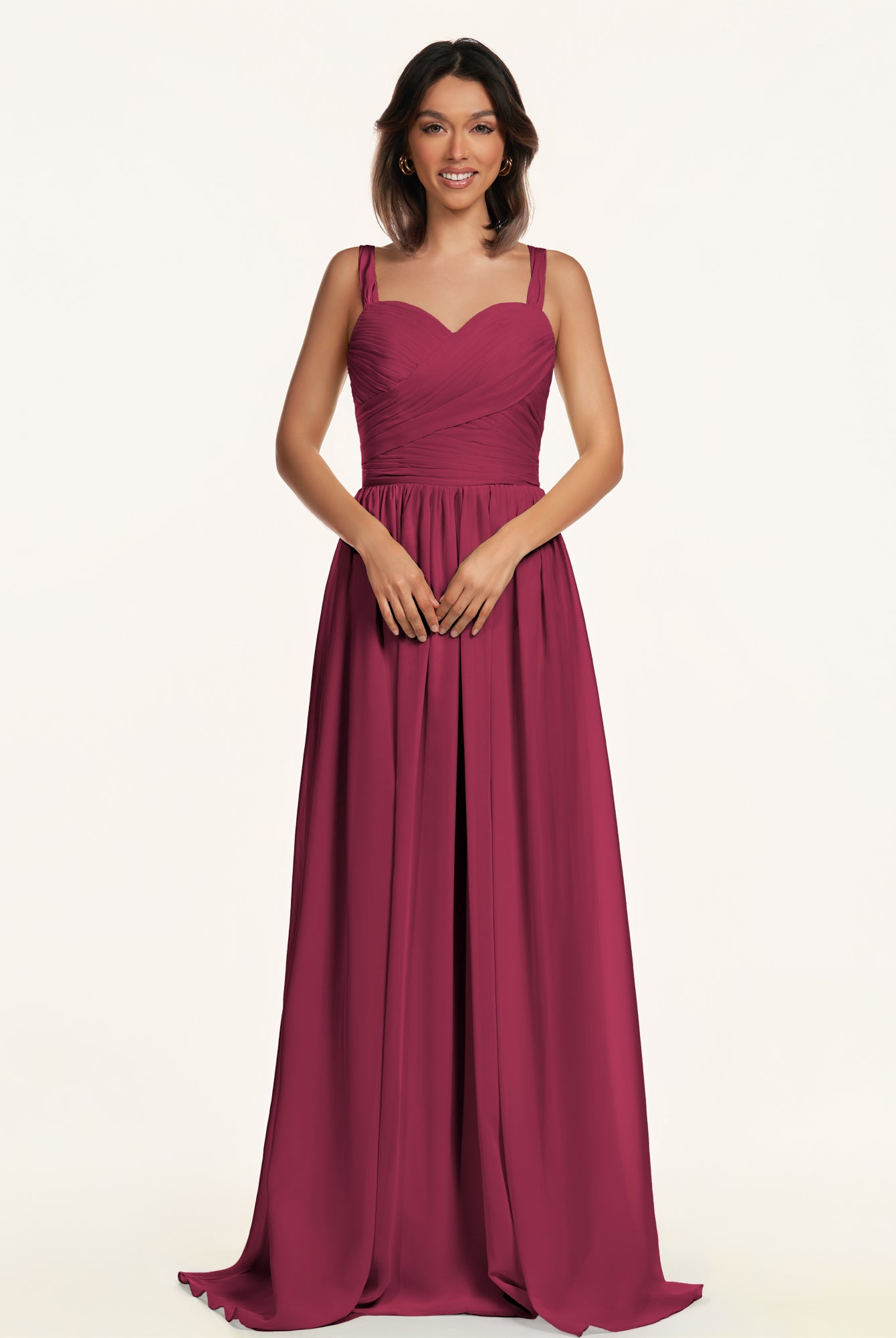 KissDress-Lia Desert Rose A Line Chiffon Off the Shoulder Long Bridesmaid Dress with Pleats