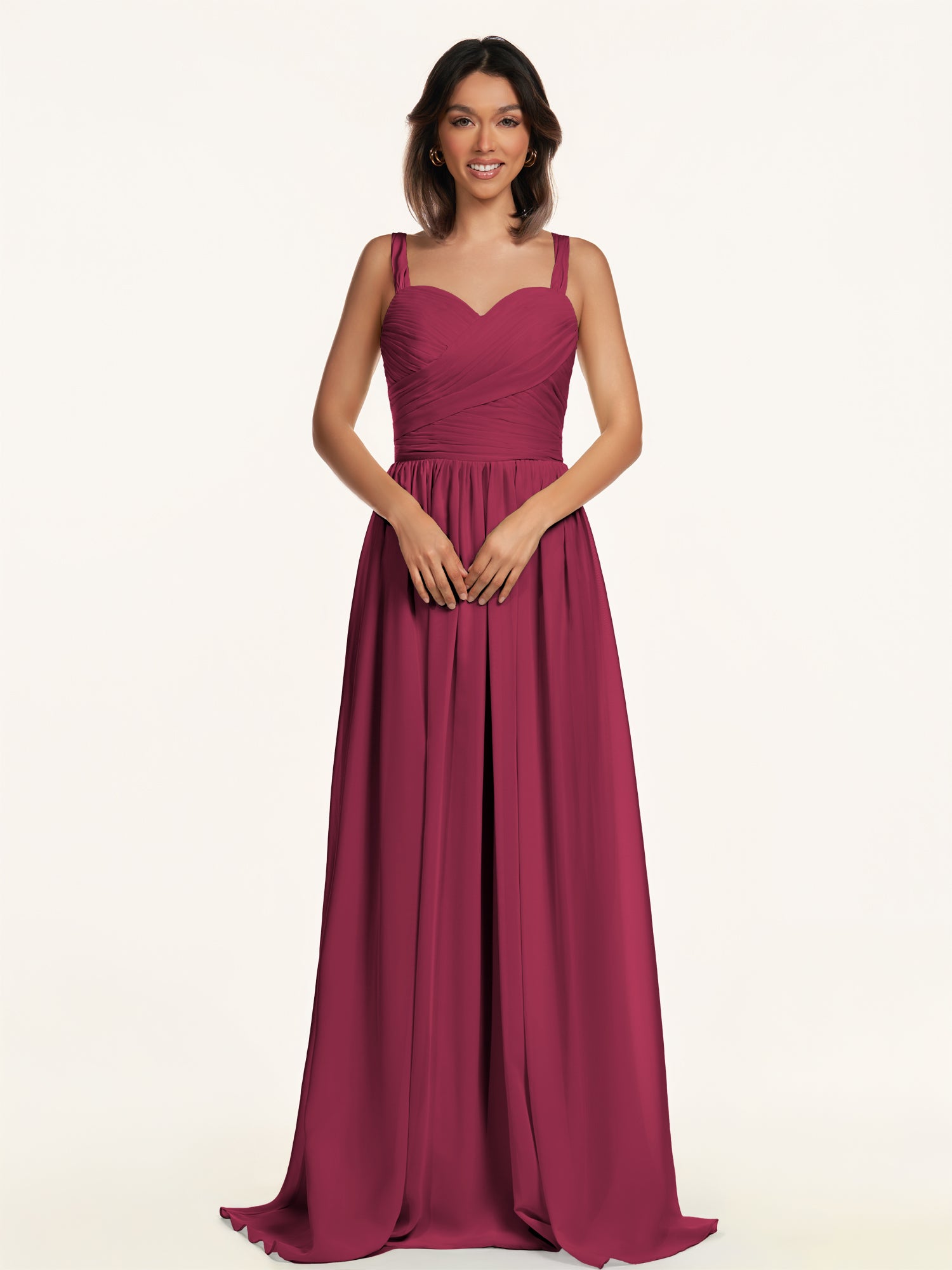 KissDress-Lia Desert Rose A Line Chiffon Off the Shoulder Long Bridesmaid Dress with Pleats