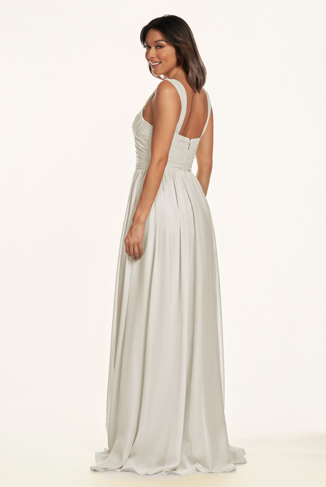 KissDress-Lia Dove Gray A Line Chiffon Off the Shoulder Long Bridesmaid Dress with Pleats