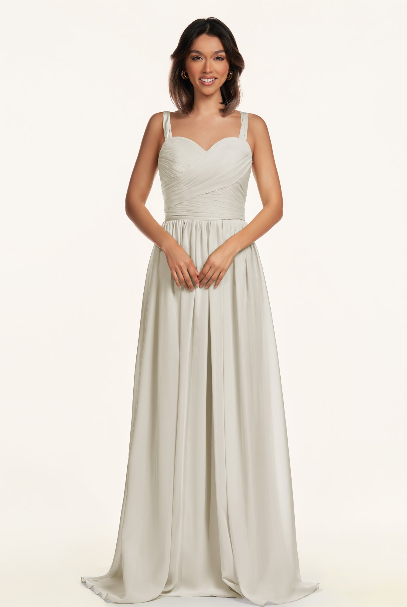 KissDress-Lia Dove Gray A Line Chiffon Off the Shoulder Long Bridesmaid Dress with Pleats