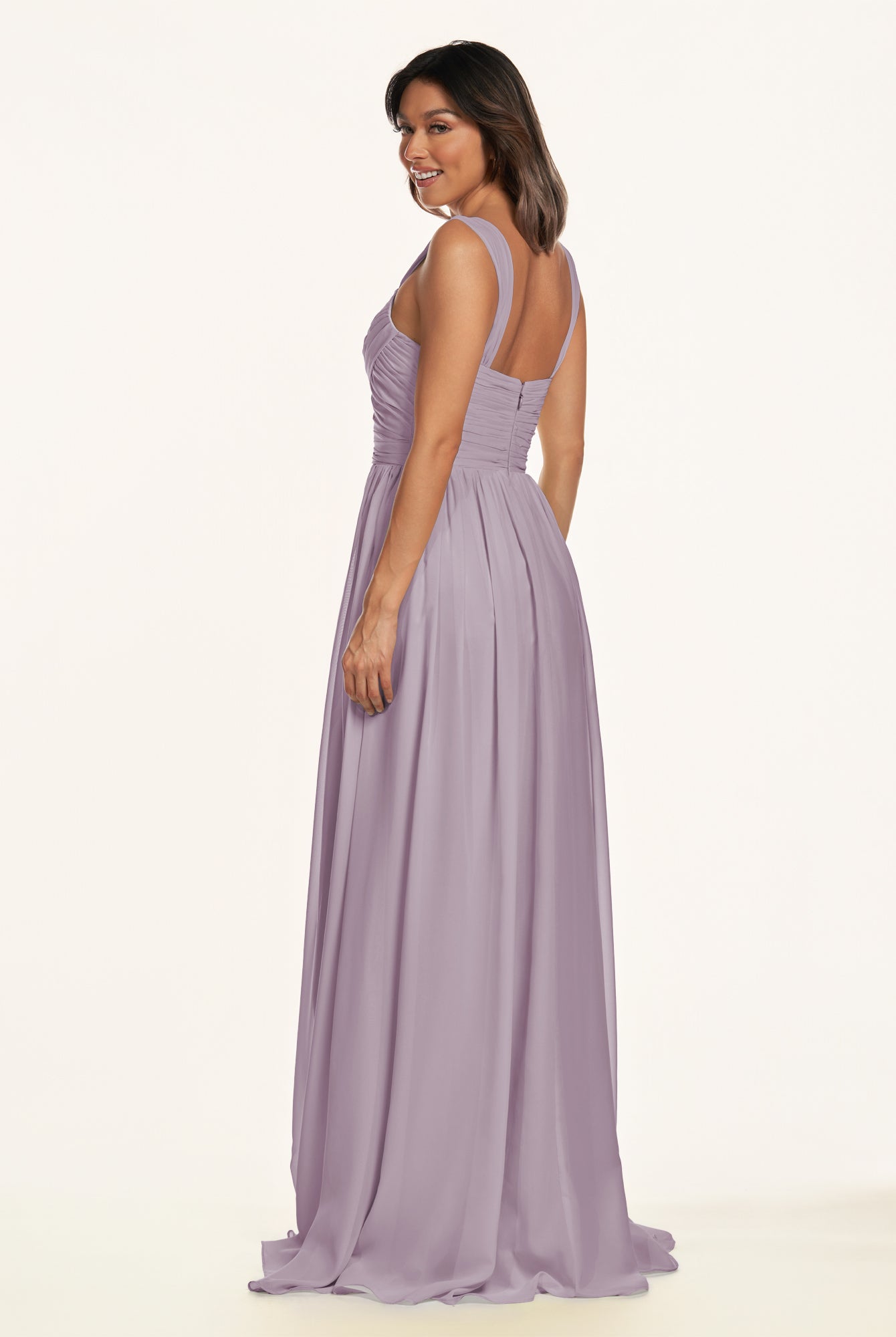 KissDress-Lia Dusk A Line Chiffon Off the Shoulder Long Bridesmaid Dress with Pleats