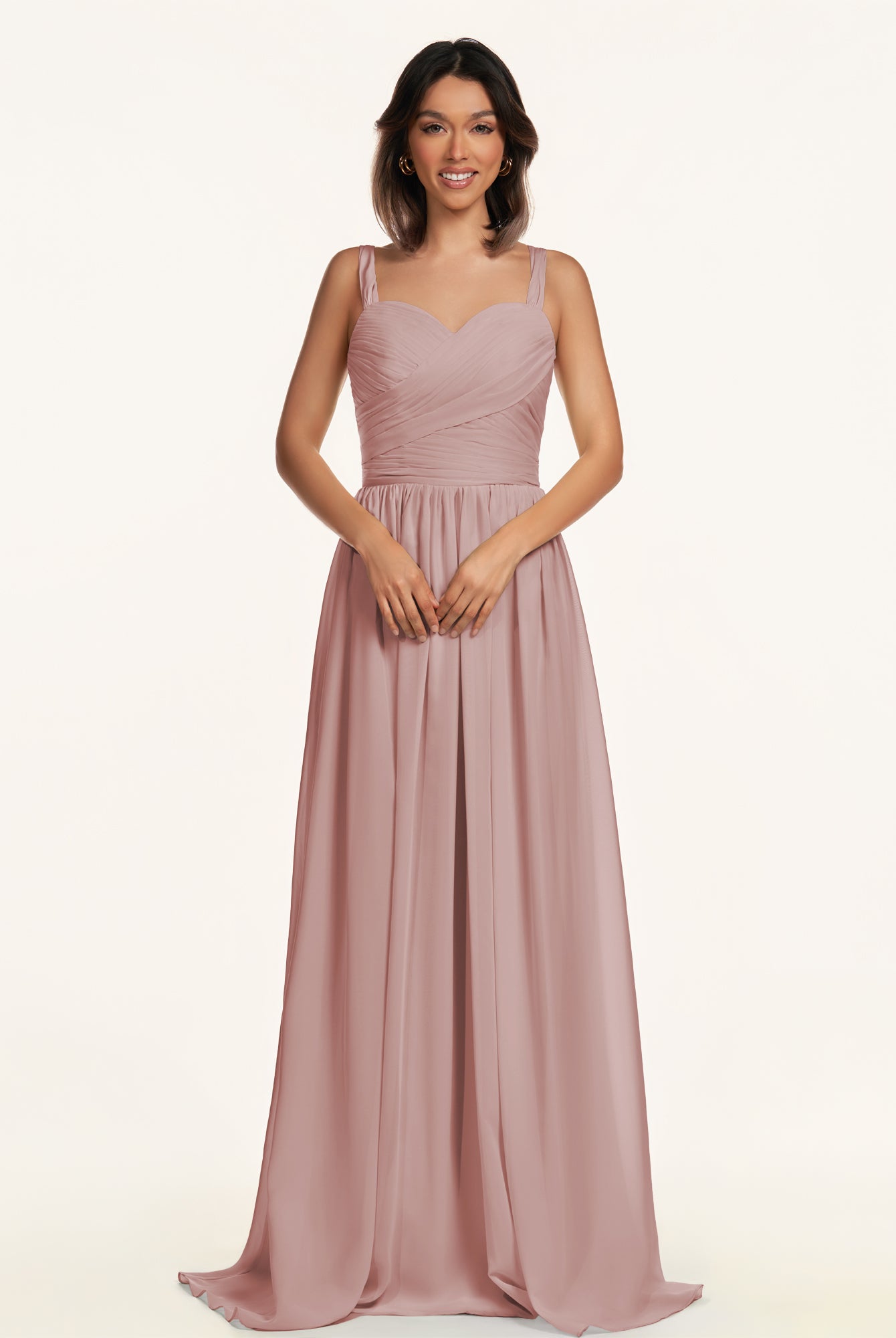 KissDress-Lia Dusty Rose A Line Chiffon Off the Shoulder Long Bridesmaid Dress with Pleats