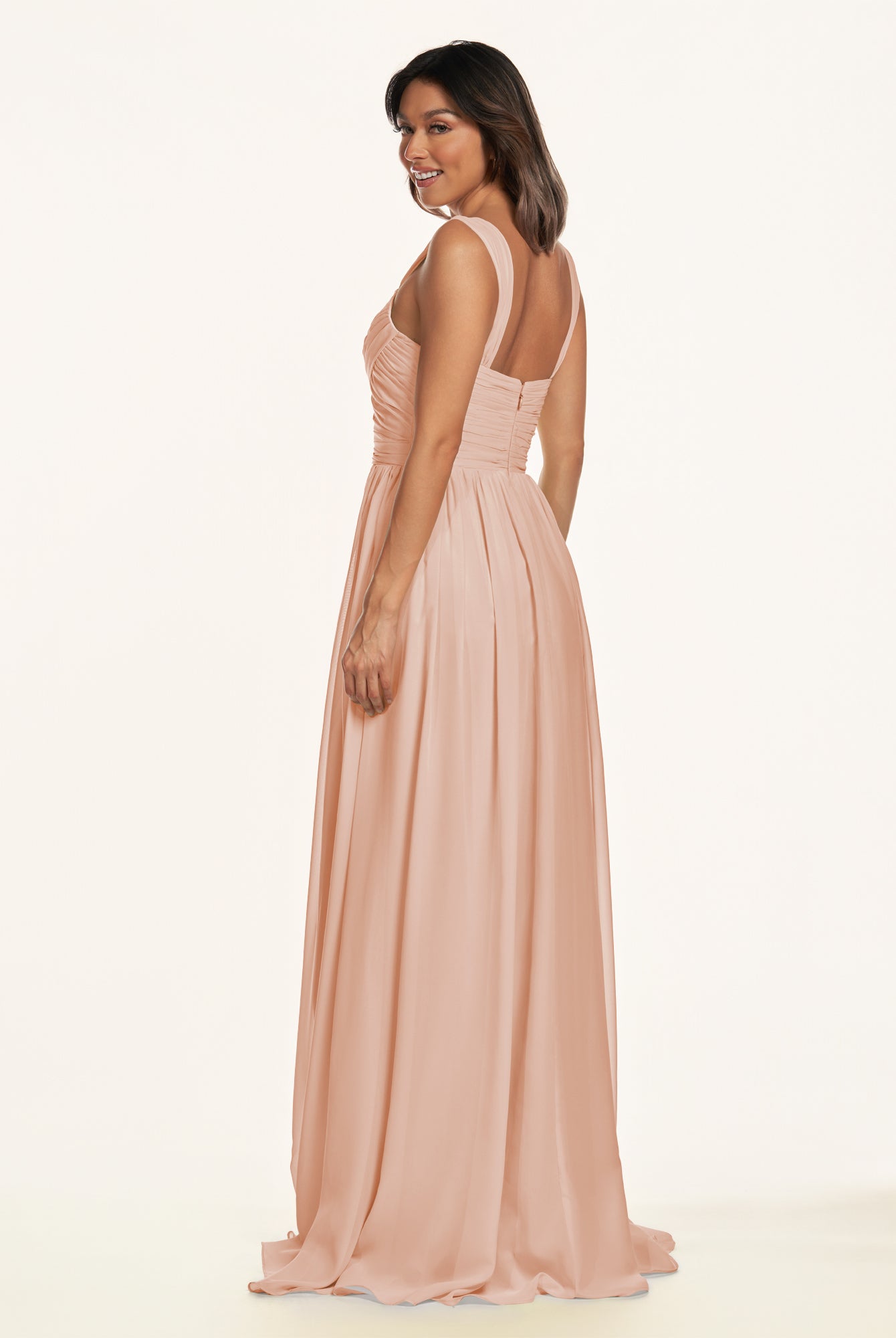 KissDress-Lia English Rose A Line Chiffon Off the Shoulder Long Bridesmaid Dress with Pleats