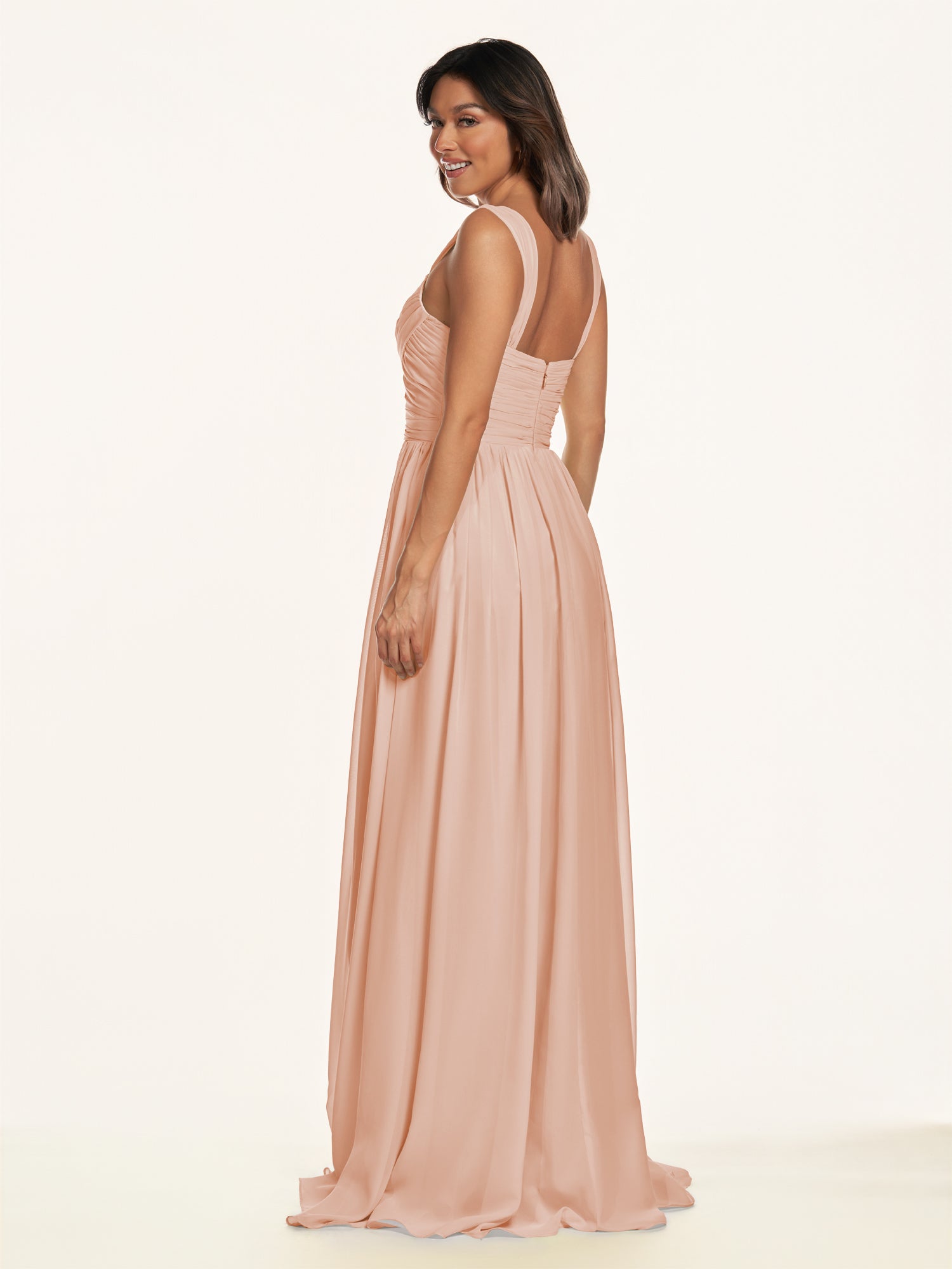 KissDress-Lia English Rose A Line Chiffon Off the Shoulder Long Bridesmaid Dress with Pleats