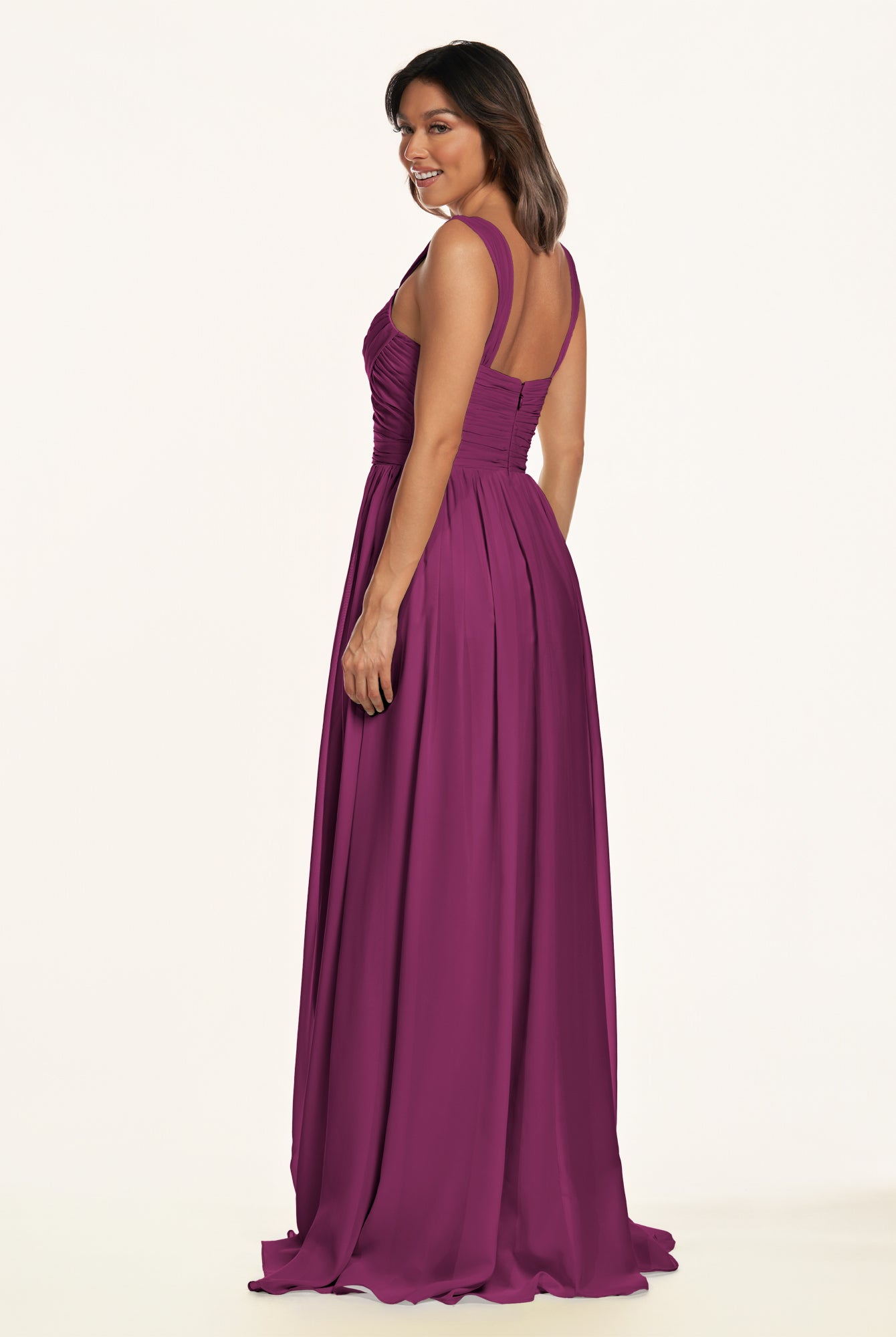 KissDress-Lia Fig A Line Chiffon Off the Shoulder Long Bridesmaid Dress with Pleats