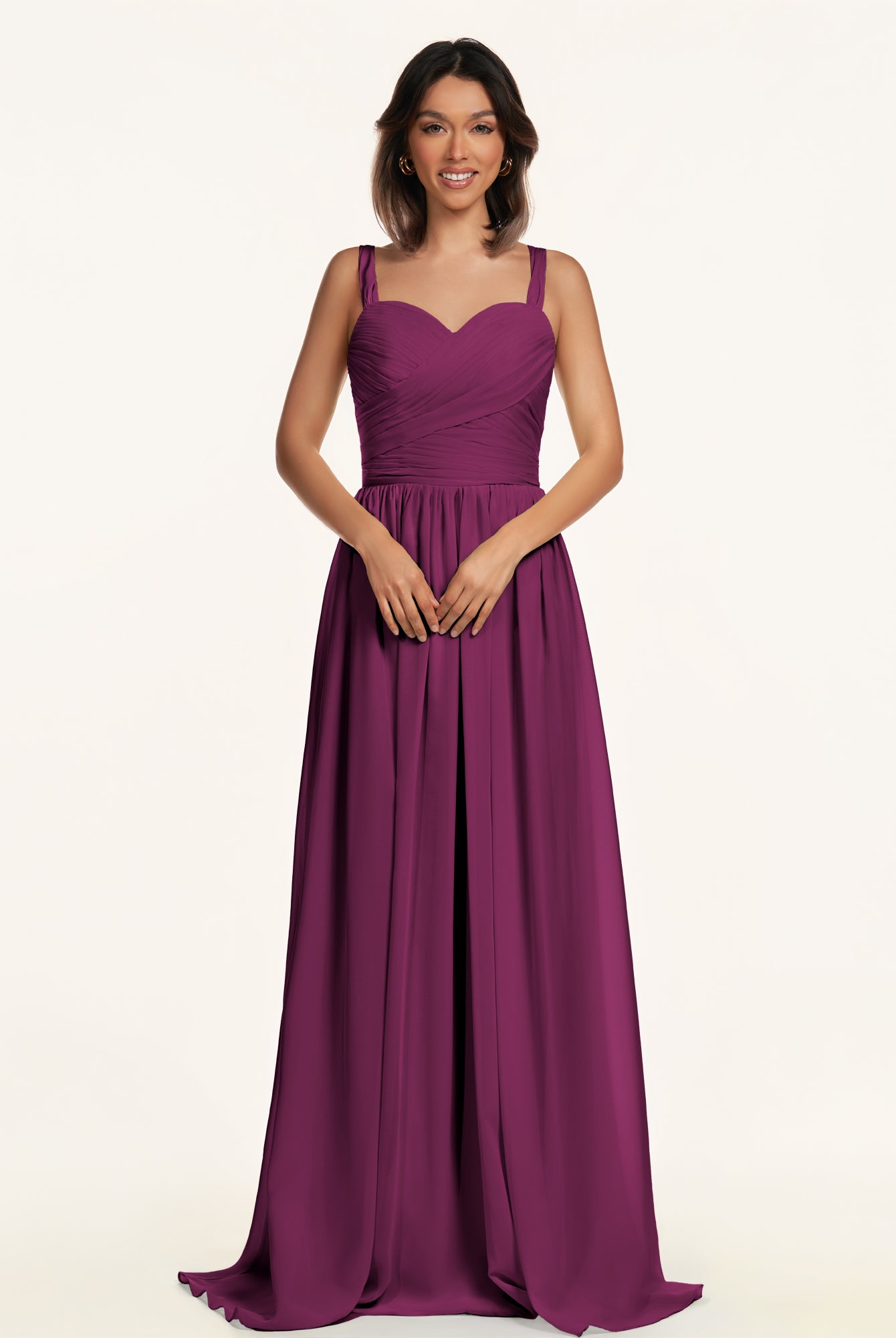 KissDress-Lia Fig A Line Chiffon Off the Shoulder Long Bridesmaid Dress with Pleats