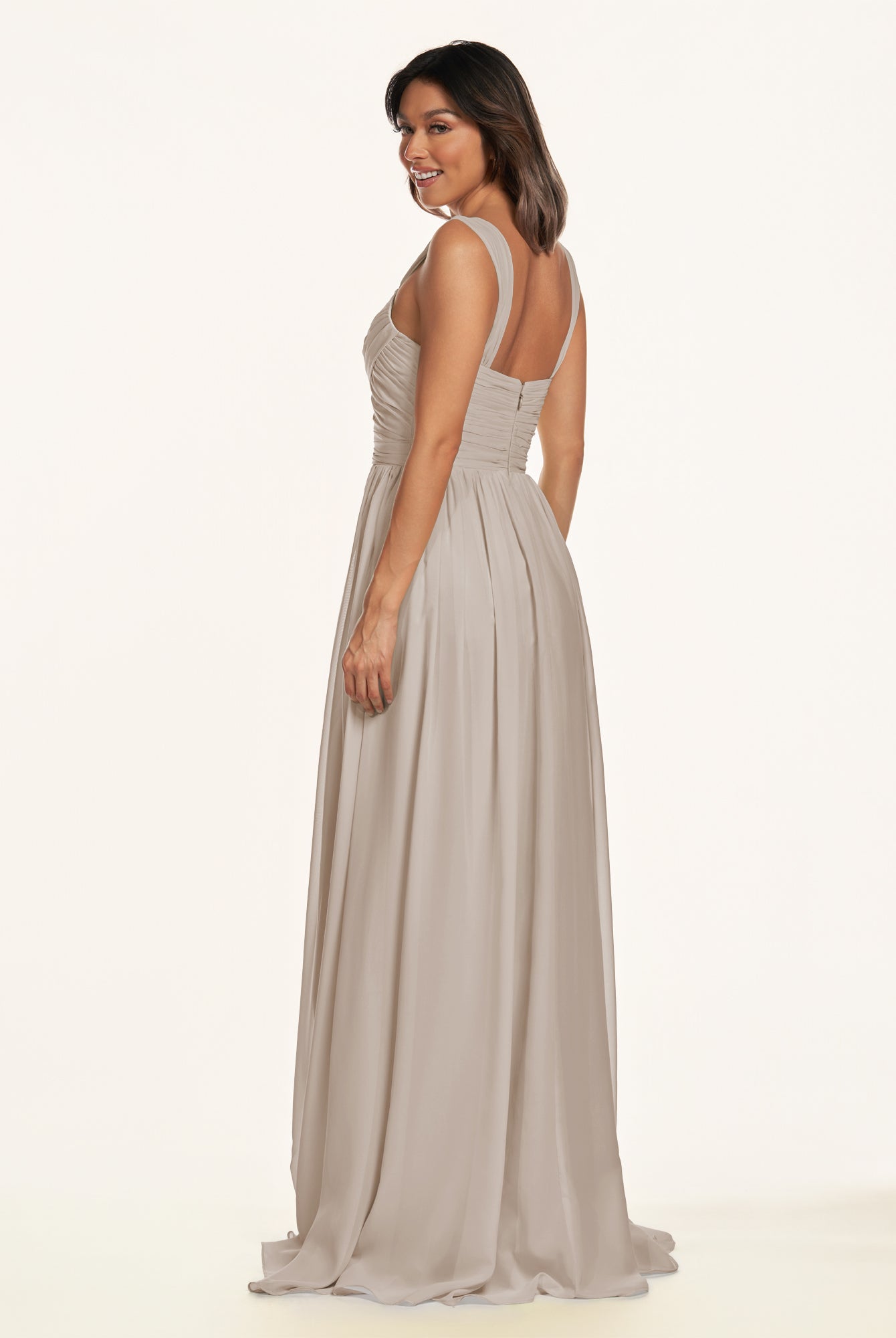KissDress-Lia Frost A Line Chiffon Off the Shoulder Long Bridesmaid Dress with Pleats