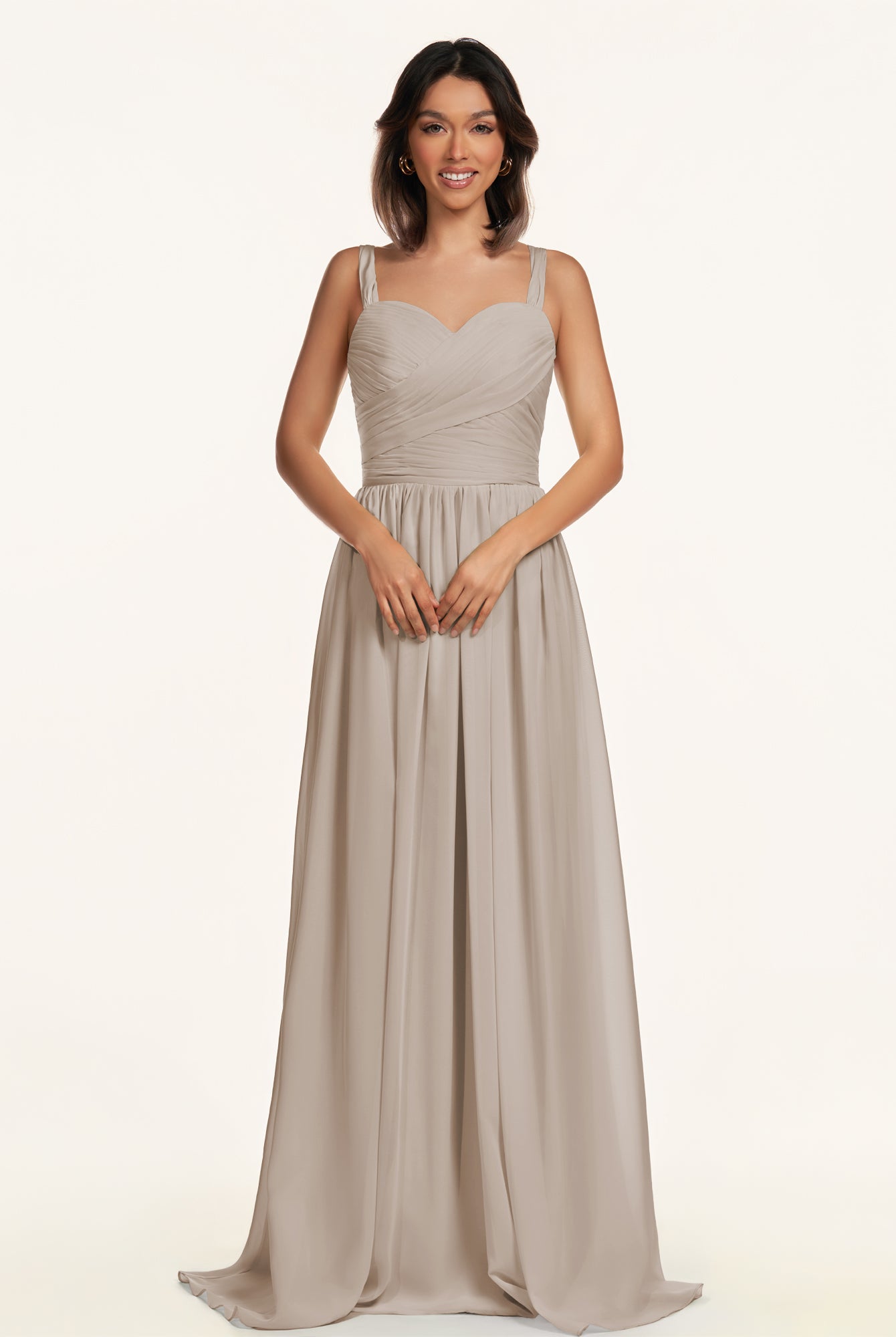 KissDress-Lia Frost A Line Chiffon Off the Shoulder Long Bridesmaid Dress with Pleats