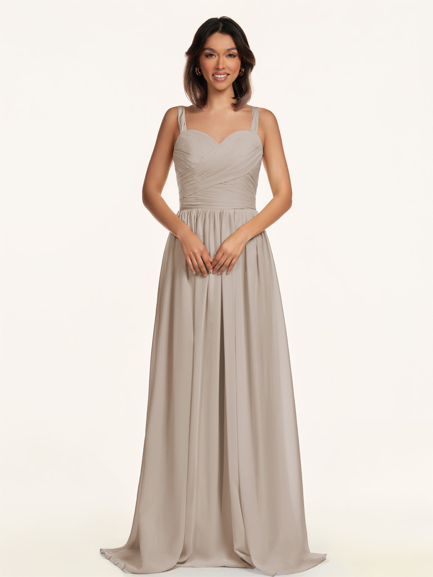 KissDress-Lia Frost A Line Chiffon Off the Shoulder Long Bridesmaid Dress with Pleats