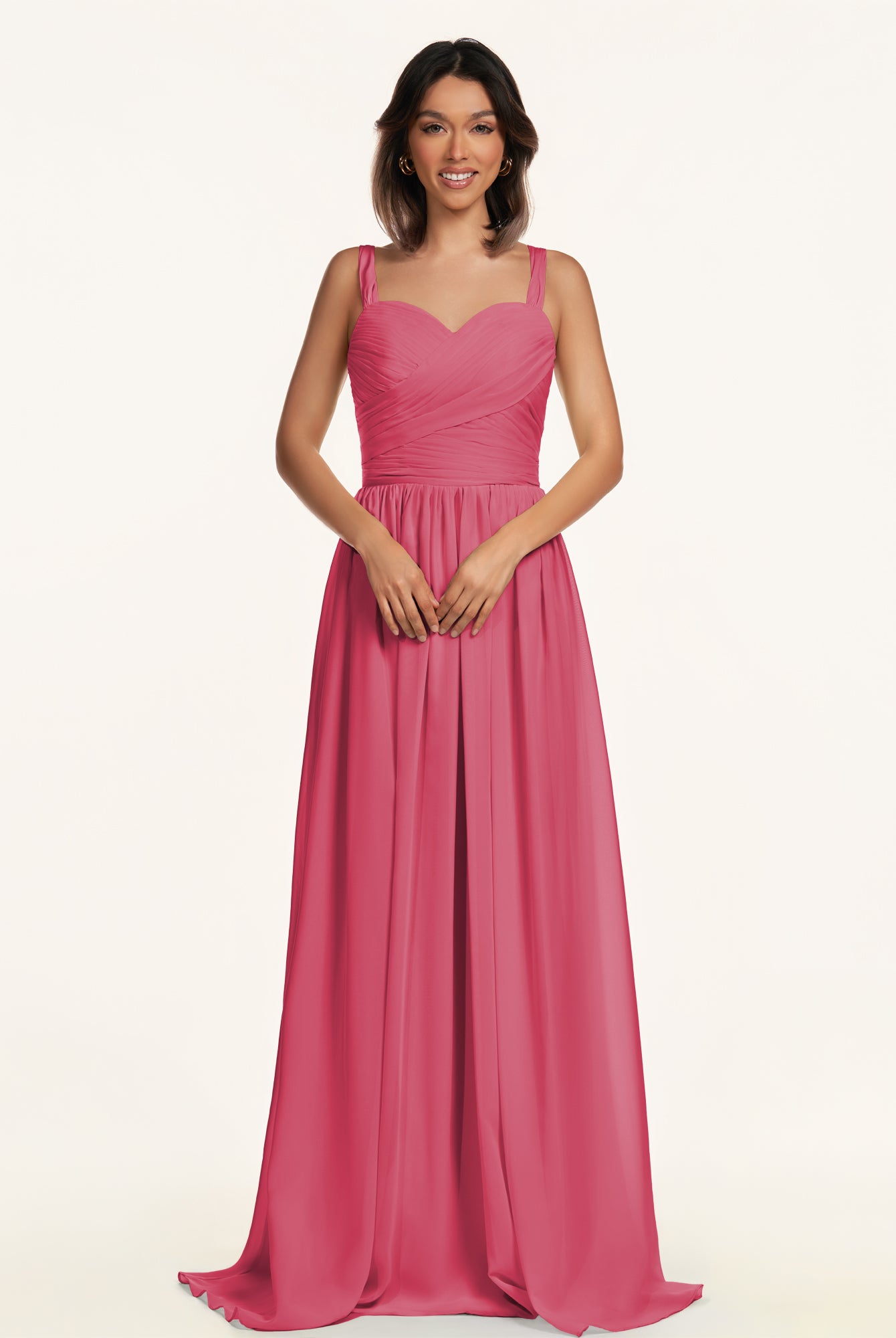 KissDress-Lia Fuchsia A Line Chiffon Off the Shoulder Long Bridesmaid Dress with Pleats
