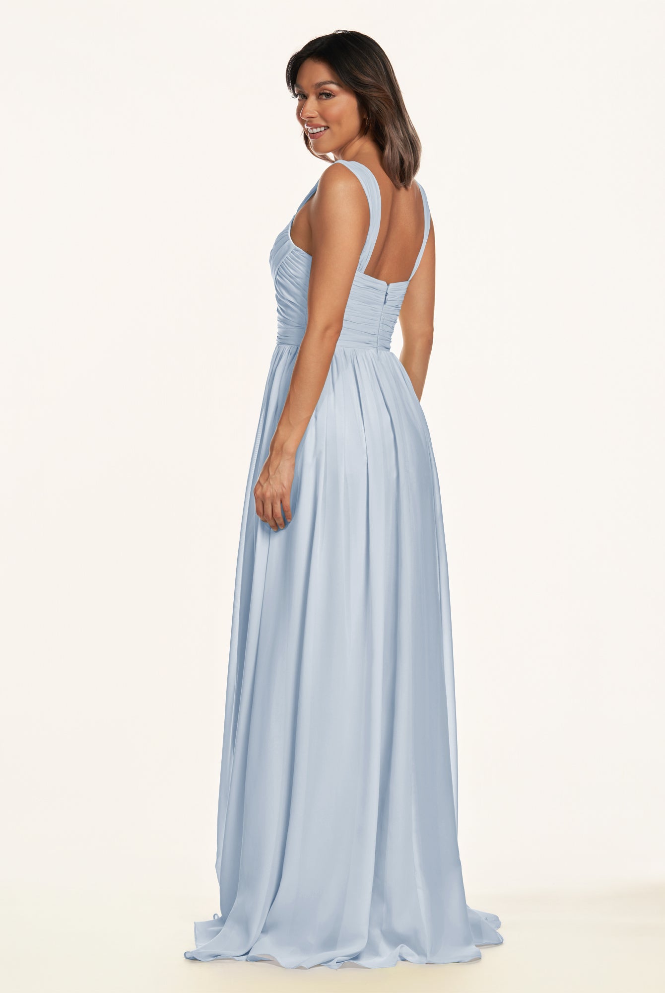 KissDress-Lia Ice A Line Chiffon Off the Shoulder Long Bridesmaid Dress with Pleats