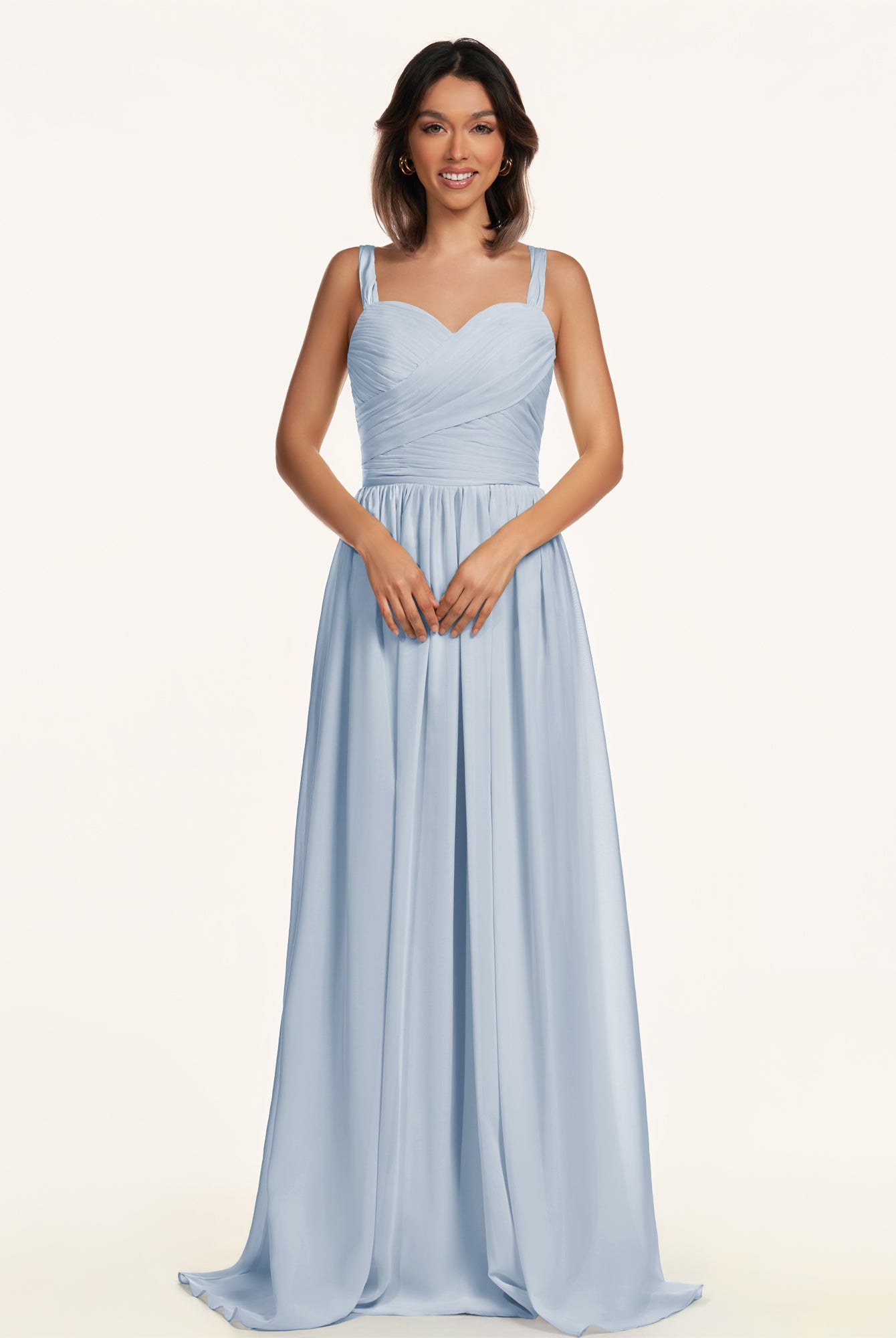 KissDress-Lia Ice A Line Chiffon Off the Shoulder Long Bridesmaid Dress with Pleats