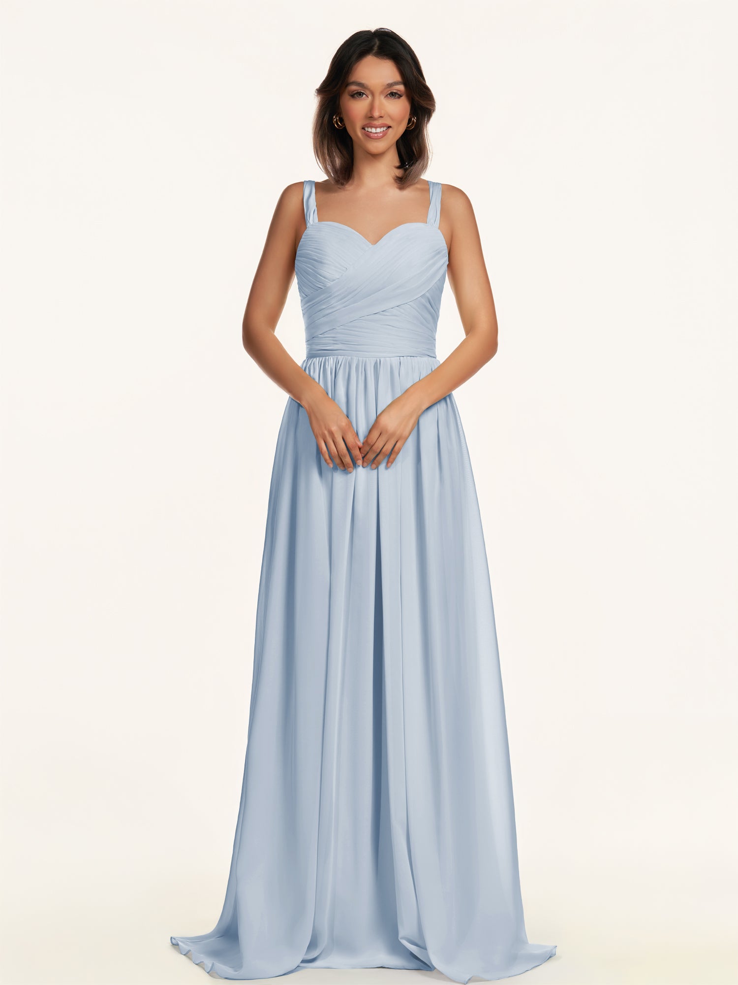 KissDress-Lia Ice A Line Chiffon Off the Shoulder Long Bridesmaid Dress with Pleats