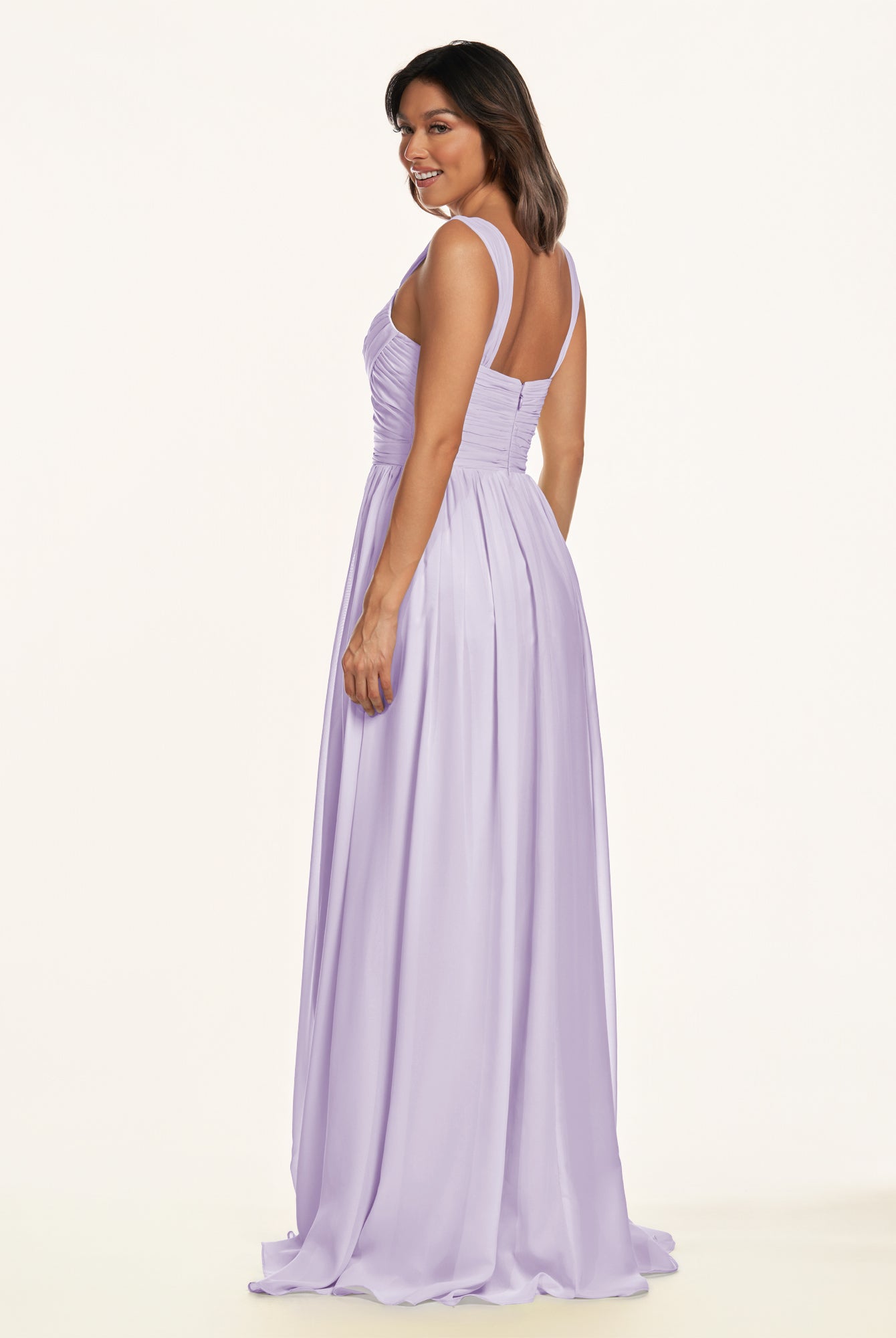 KissDress-Lia Lavender A Line Chiffon Off the Shoulder Long Bridesmaid Dress with Pleats