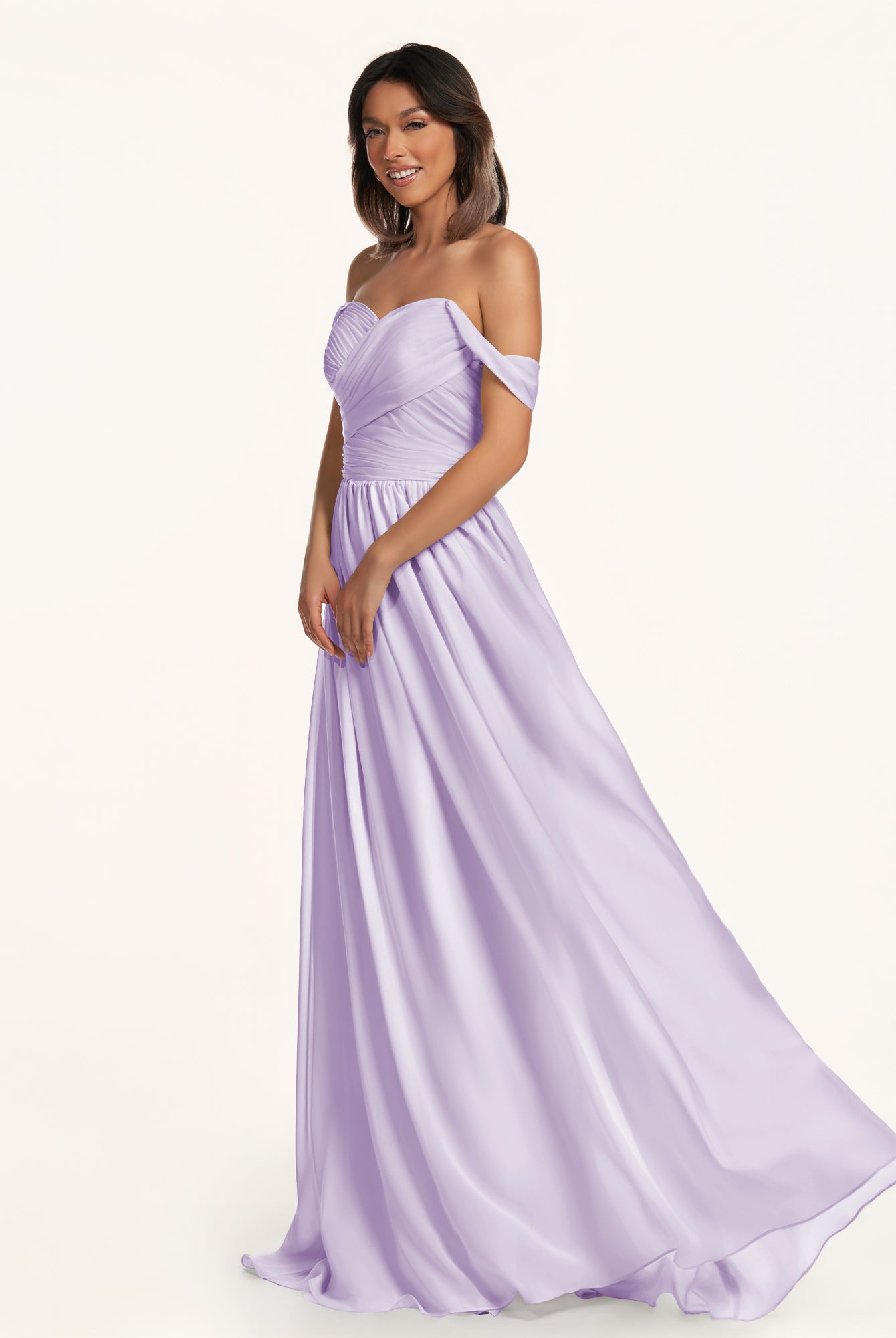 KissDress-Lia Lavender A Line Chiffon Off the Shoulder Long Bridesmaid Dress with Pleats