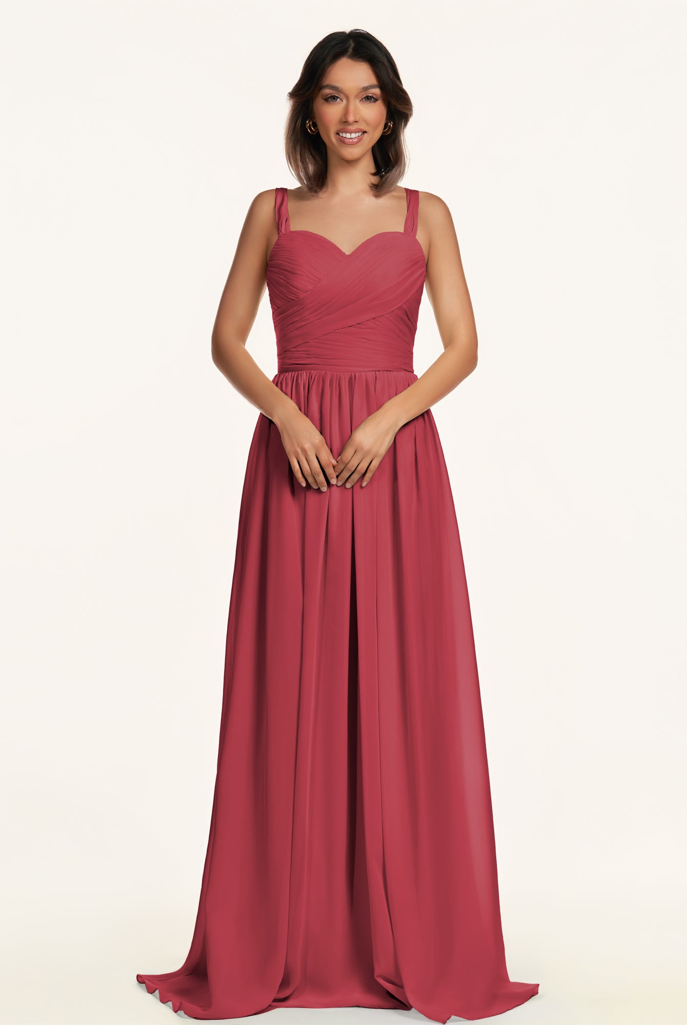 KissDress-Lia Merlot A Line Chiffon Off the Shoulder Long Bridesmaid Dress with Pleats