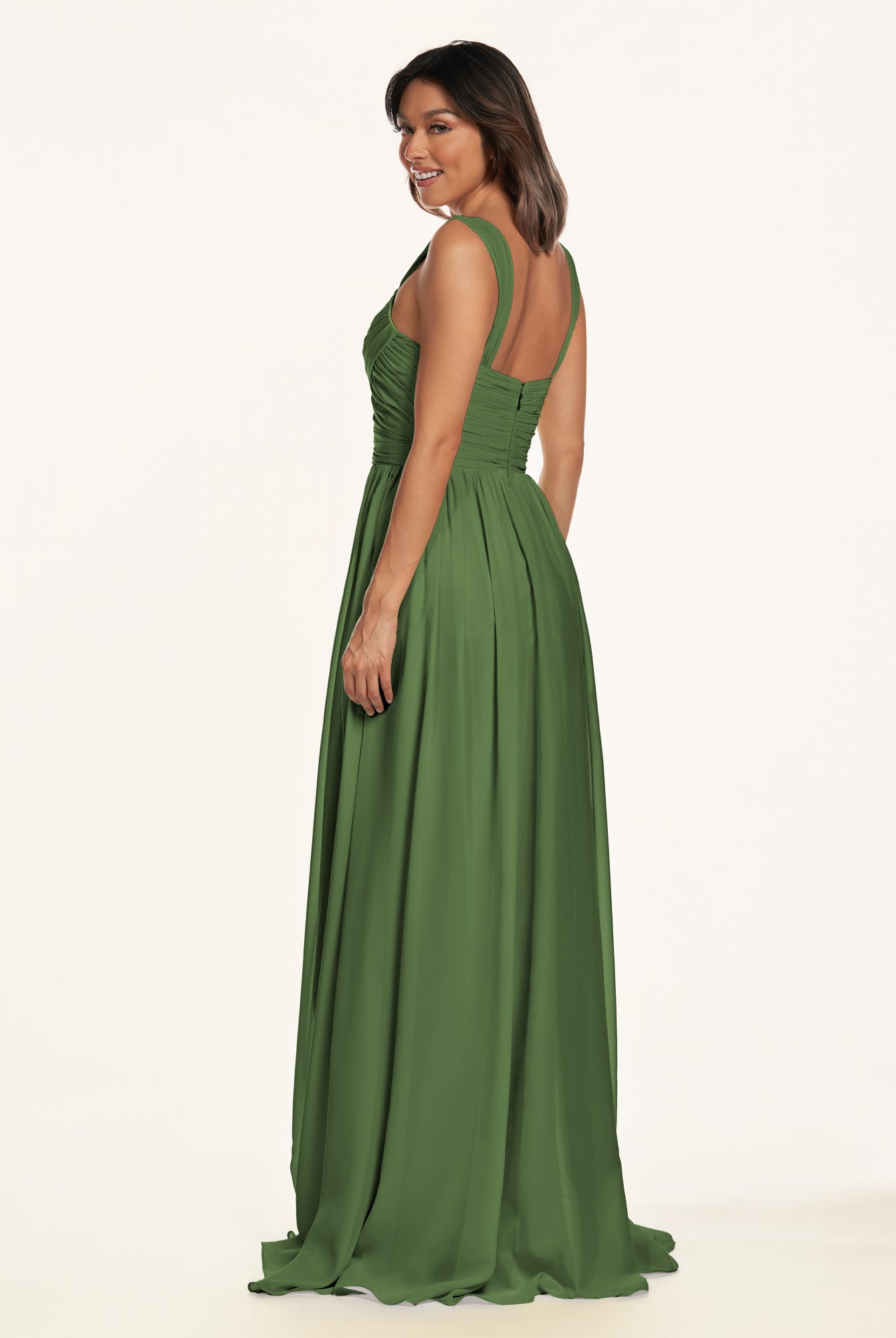 KissDress-Lia Moss A Line Chiffon Off the Shoulder Long Bridesmaid Dress with Pleats