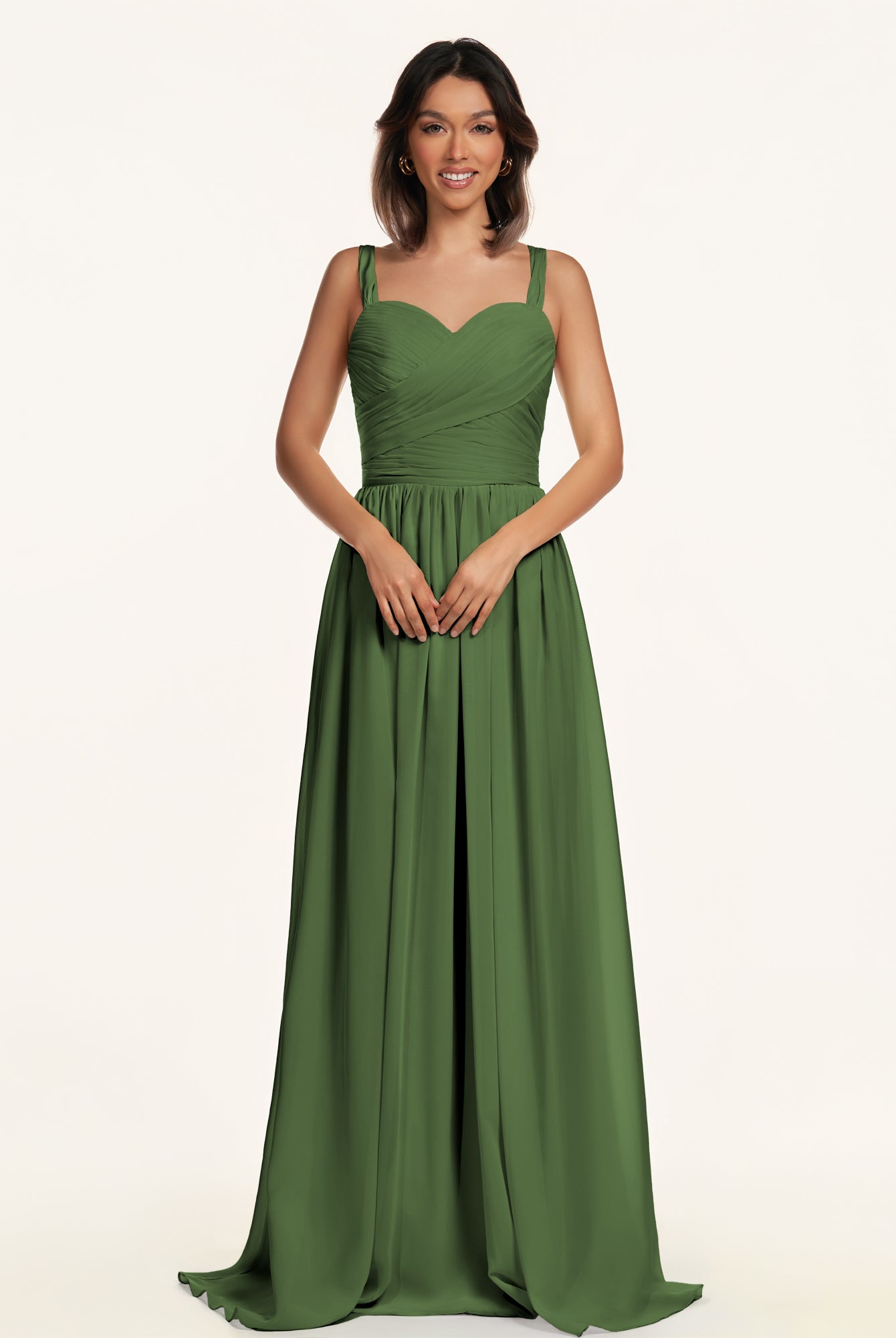 KissDress-Lia Moss A Line Chiffon Off the Shoulder Long Bridesmaid Dress with Pleats