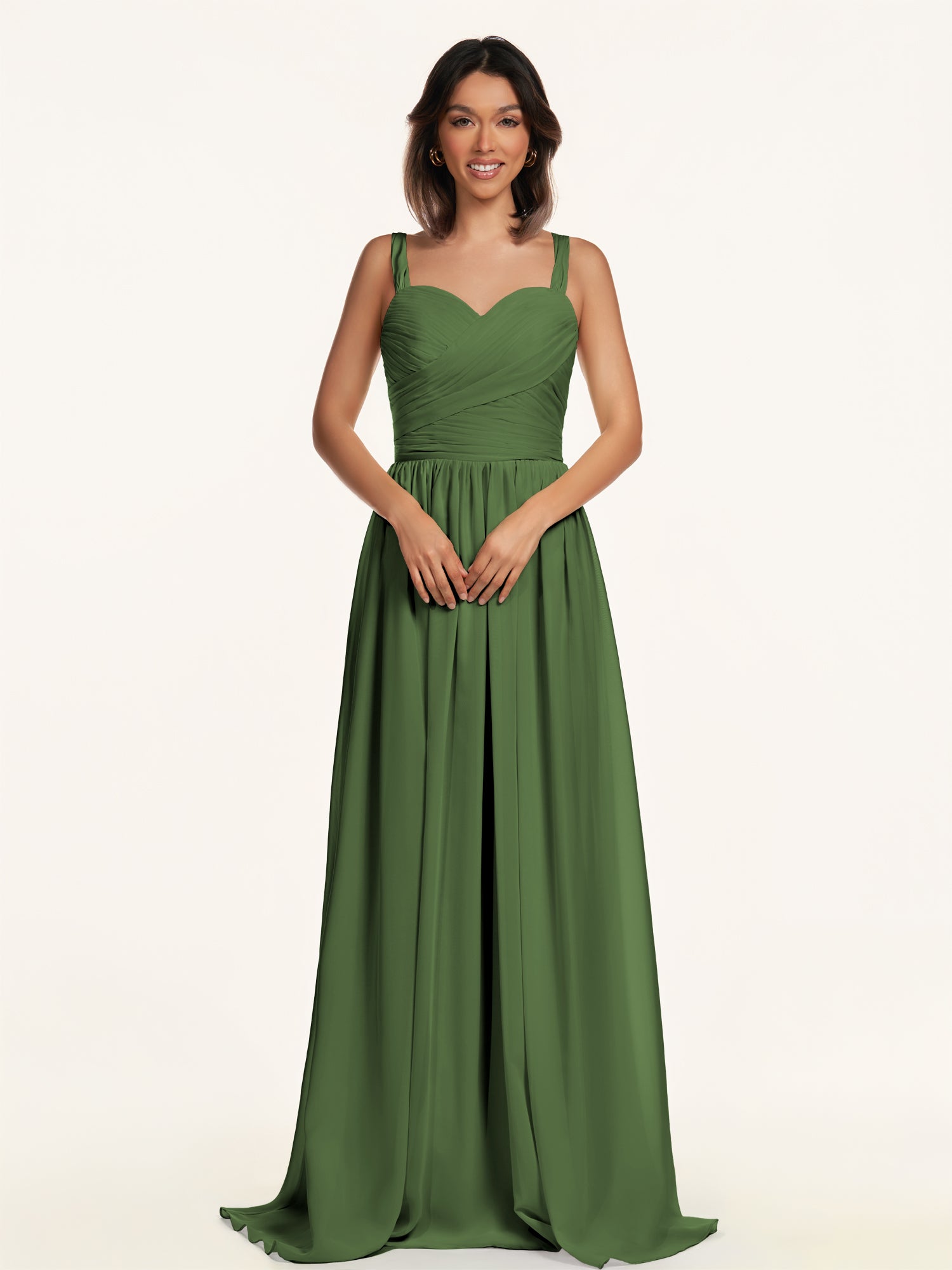 KissDress-Lia Moss A Line Chiffon Off the Shoulder Long Bridesmaid Dress with Pleats