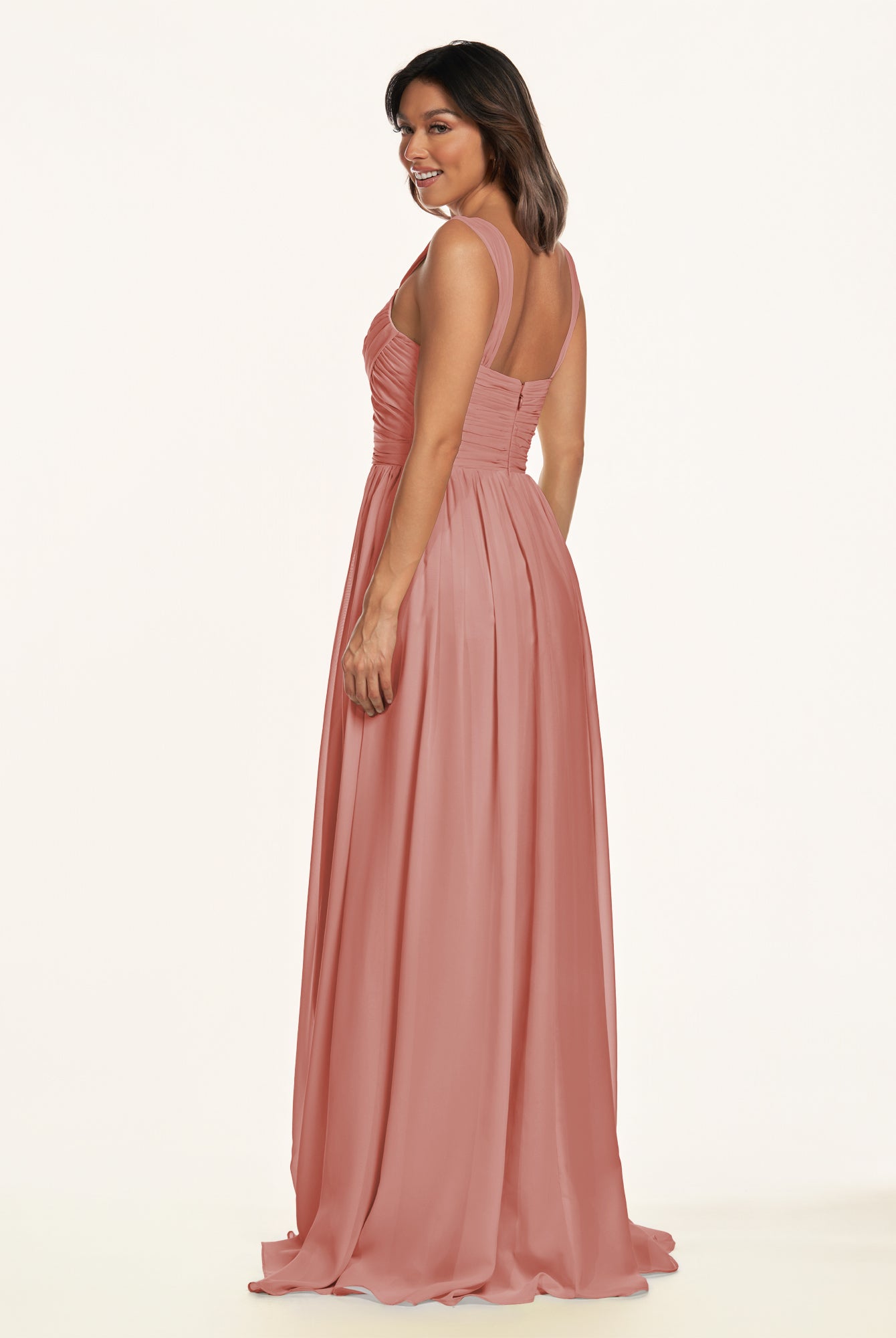 KissDress-Lia Mulberry A Line Chiffon Off the Shoulder Long Bridesmaid Dress with Pleats