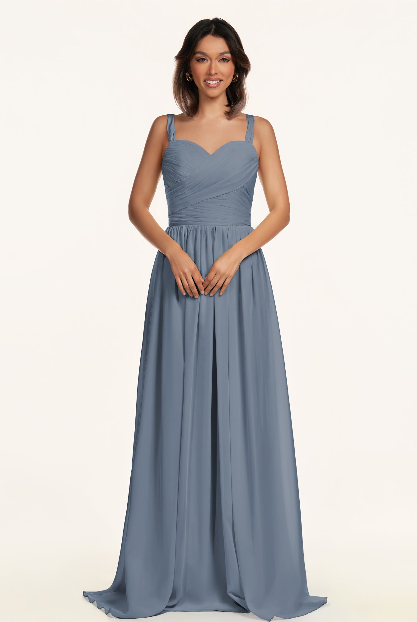 KissDress-Lia Neptune A Line Chiffon Off the Shoulder Long Bridesmaid Dress with Pleats
