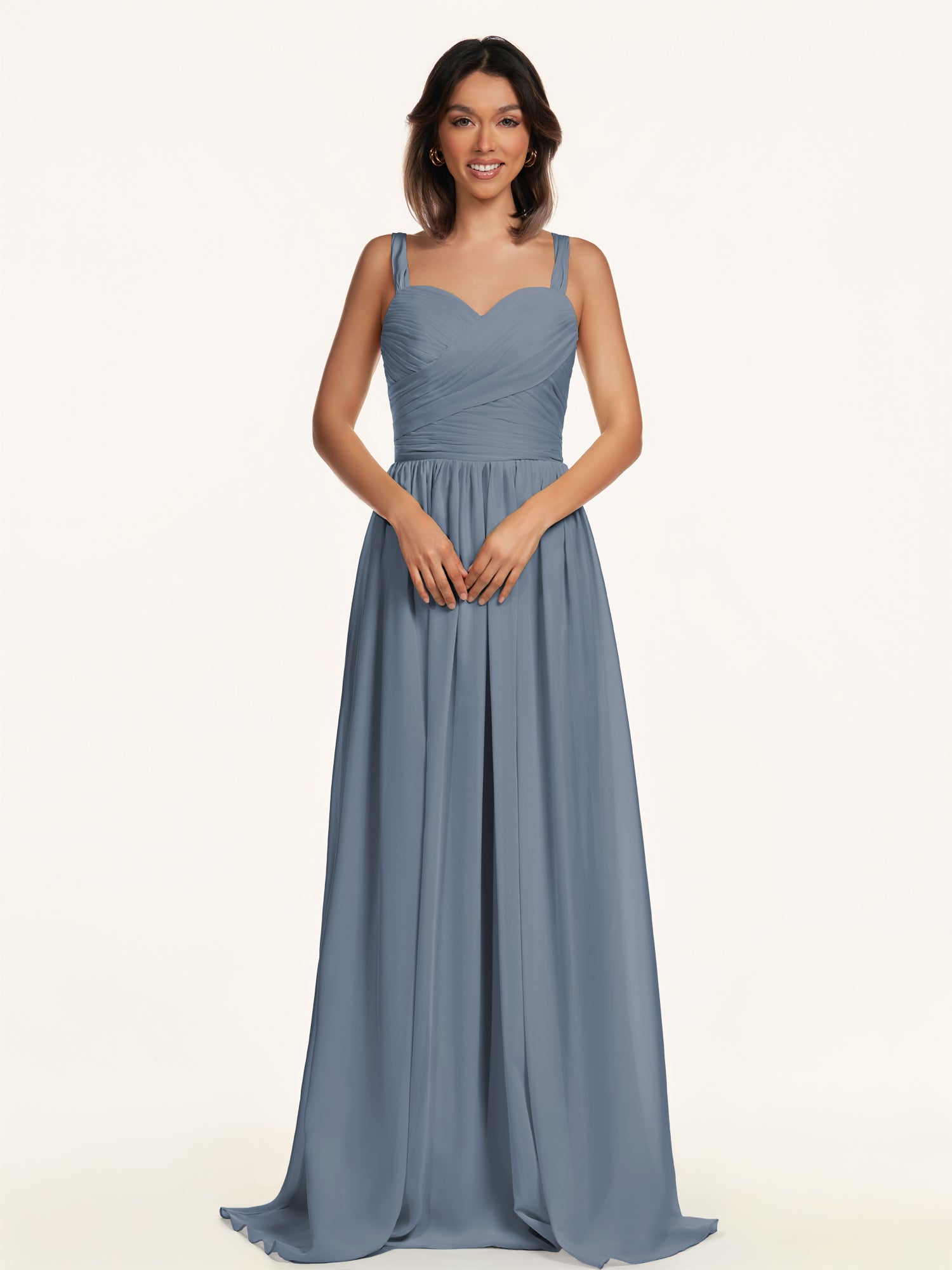 KissDress-Lia Neptune A Line Chiffon Off the Shoulder Long Bridesmaid Dress with Pleats