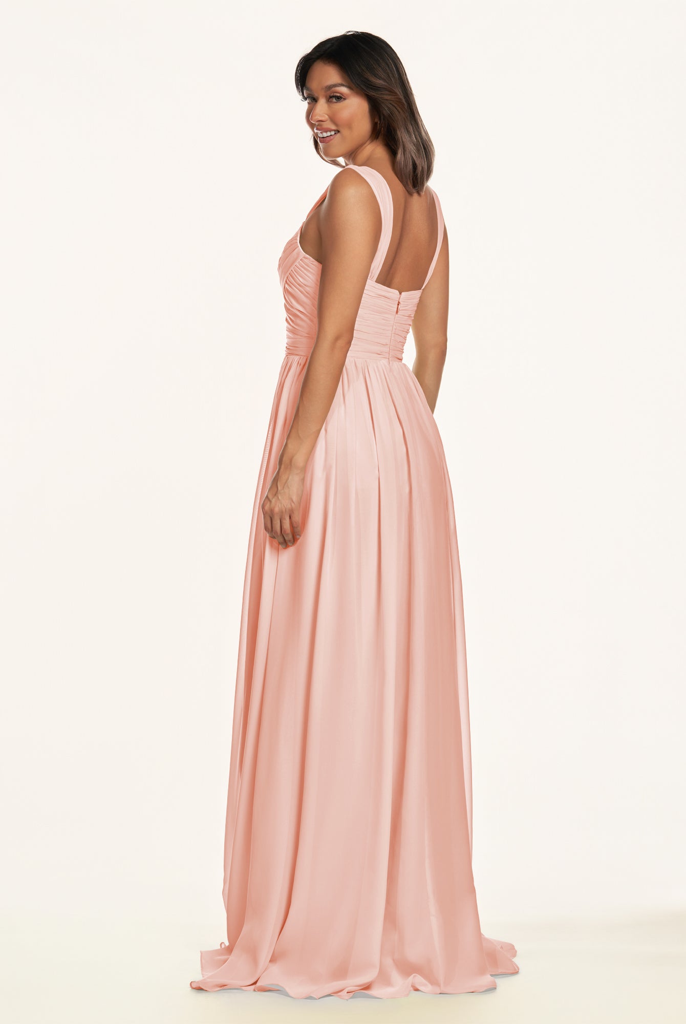 KissDress-Lia Rose Petal A Line Chiffon Off the Shoulder Long Bridesmaid Dress with Pleats