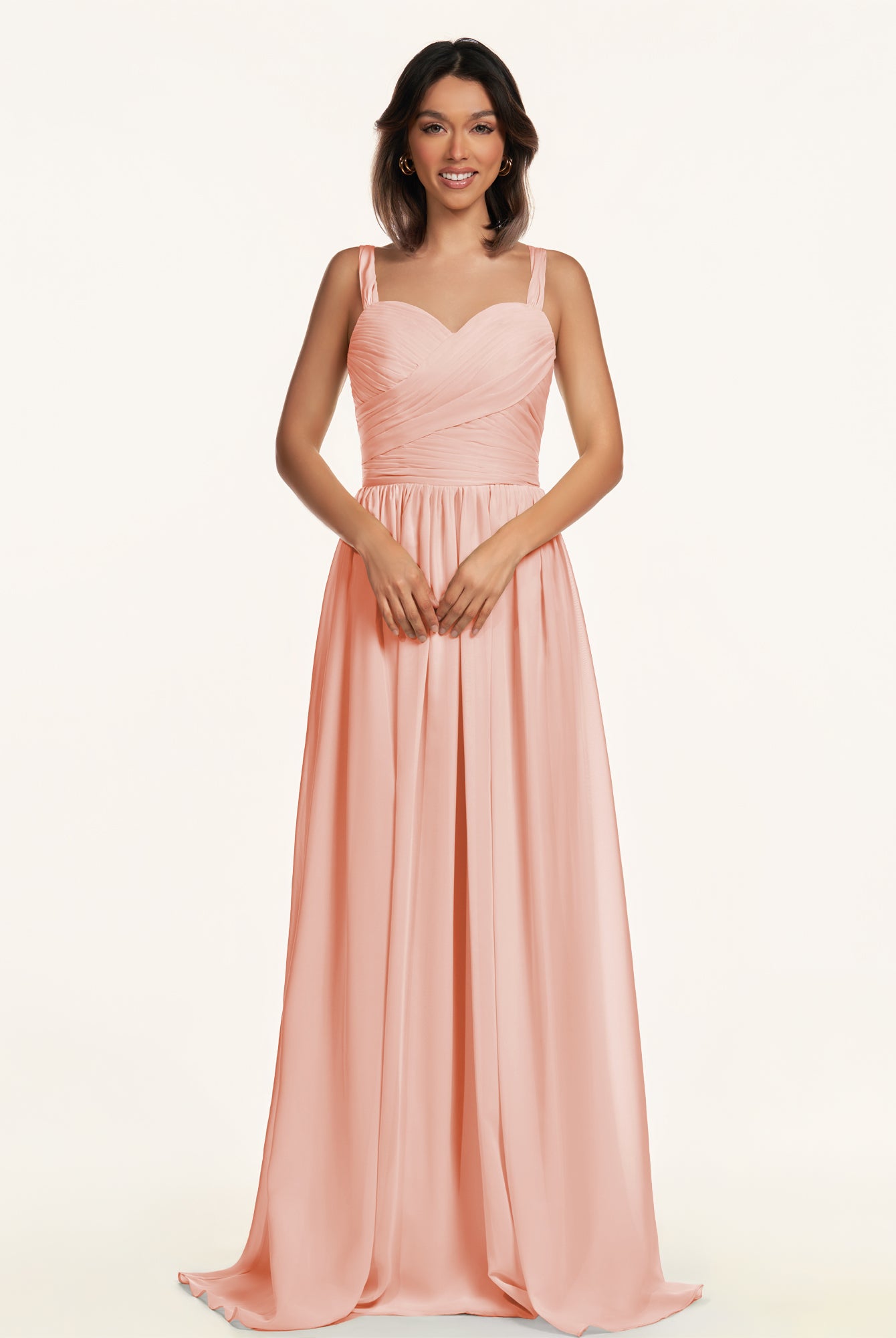 KissDress-Lia Rose Petal A Line Chiffon Off the Shoulder Long Bridesmaid Dress with Pleats