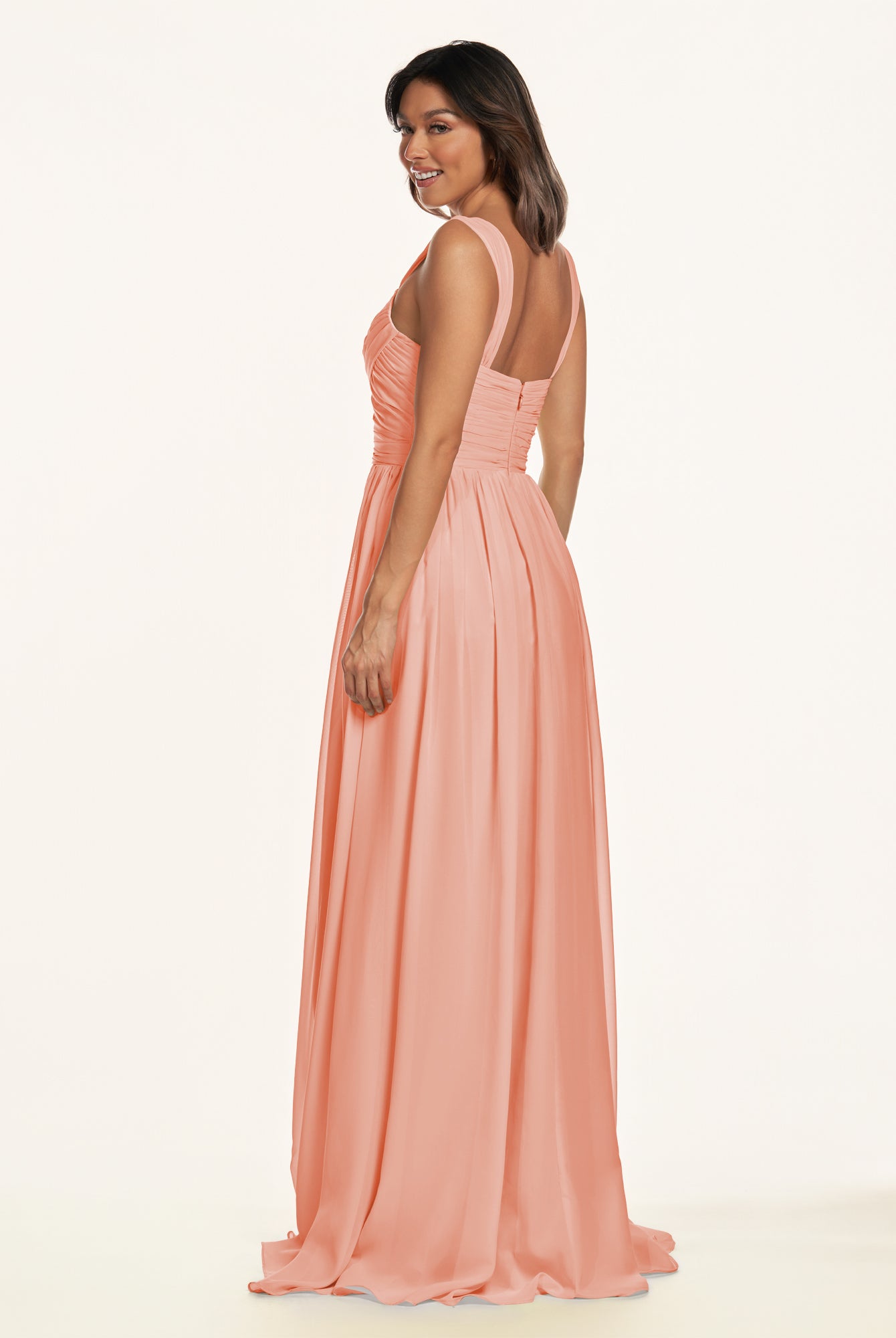KissDress-Lia Rosette A Line Chiffon Off the Shoulder Long Bridesmaid Dress with Pleats