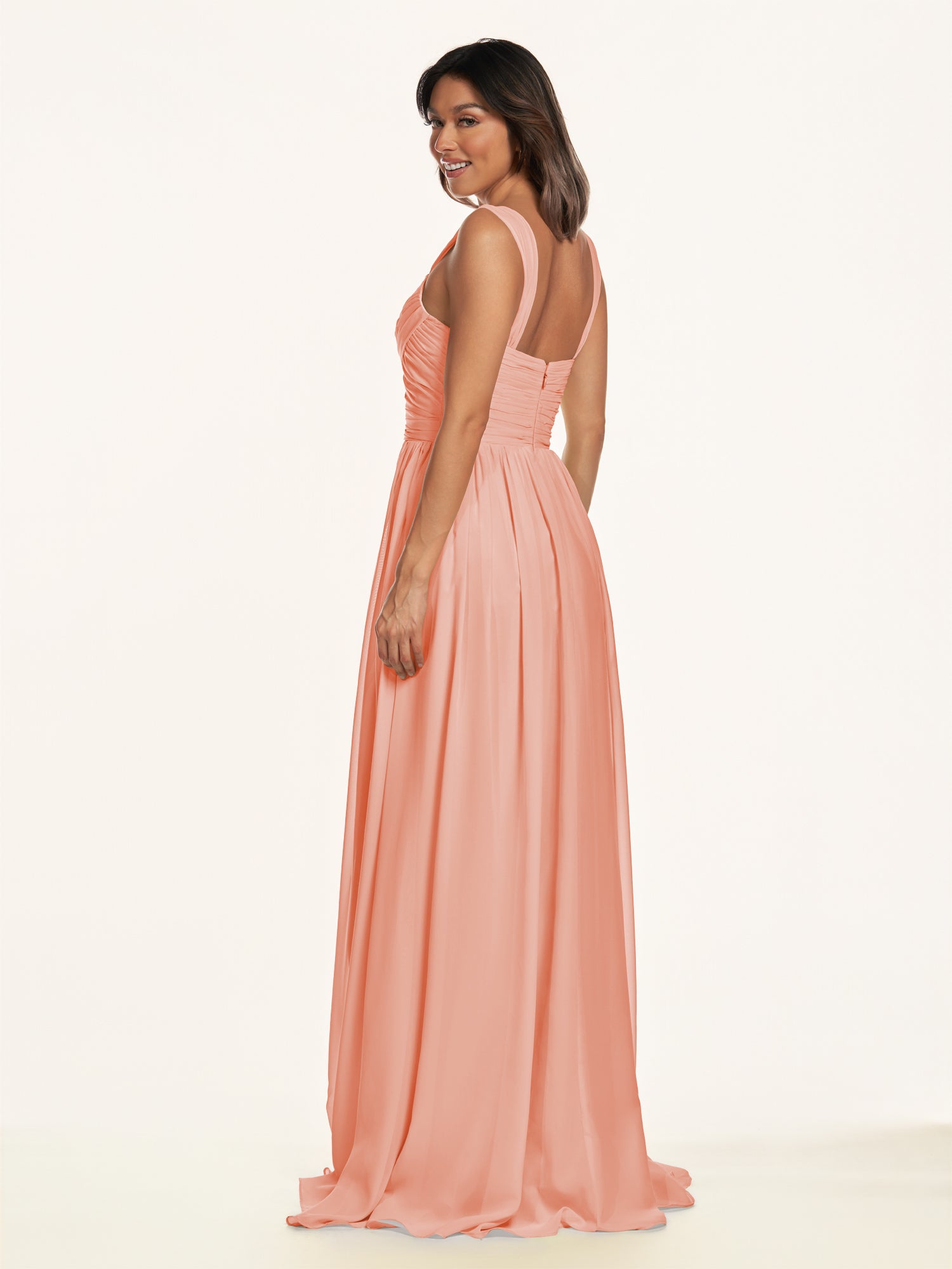 KissDress-Lia Rosette A Line Chiffon Off the Shoulder Long Bridesmaid Dress with Pleats
