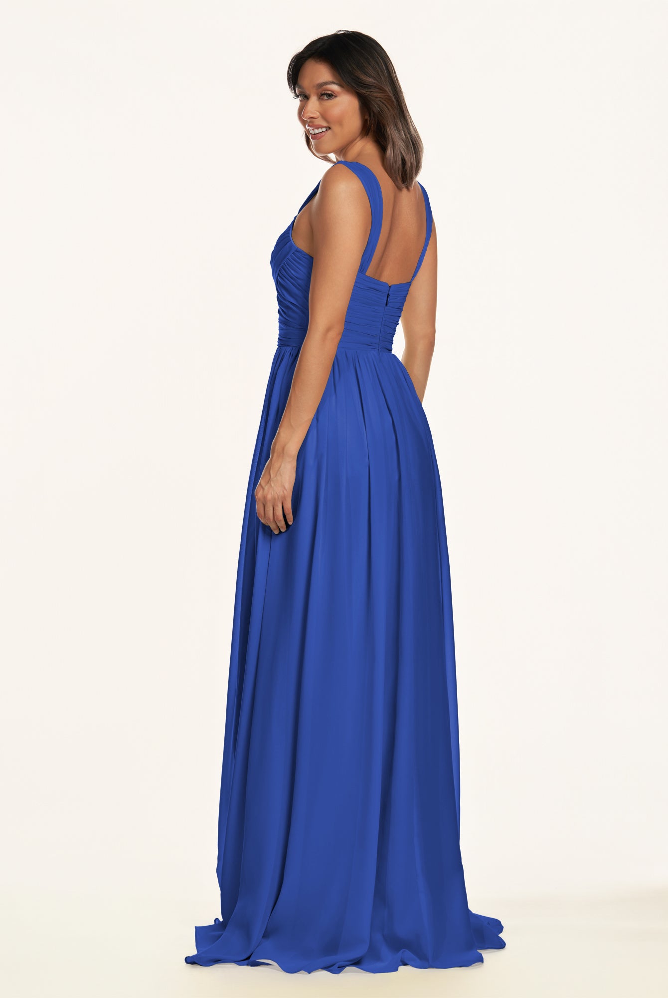KissDress-Lia Royal Blue A Line Chiffon Off the Shoulder Long Bridesmaid Dress with Pleats