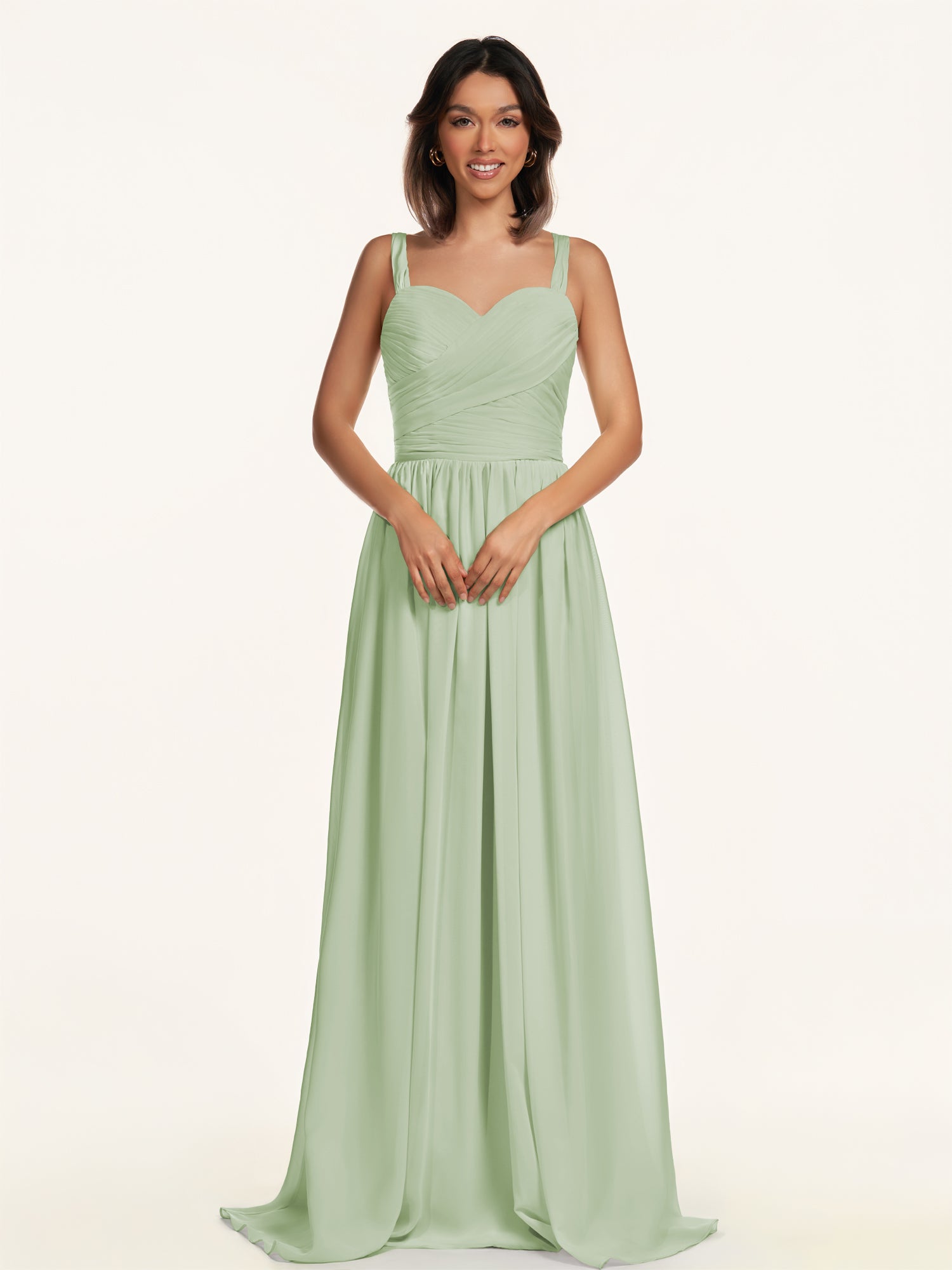 KissDress-Lia Sage A Line Chiffon Off the Shoulder Long Bridesmaid Dress with Pleats