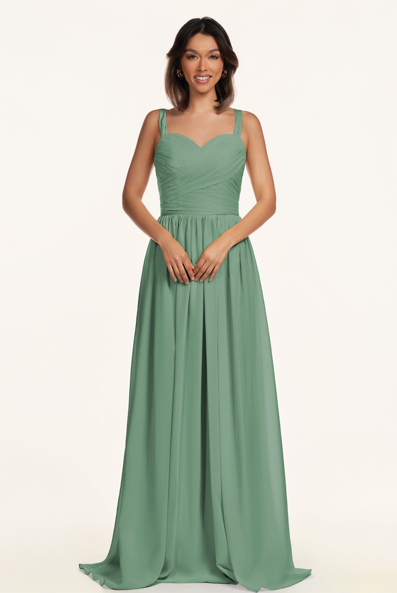 KissDress-Lia Sea Glass A Line Chiffon Off the Shoulder Long Bridesmaid Dress with Pleats