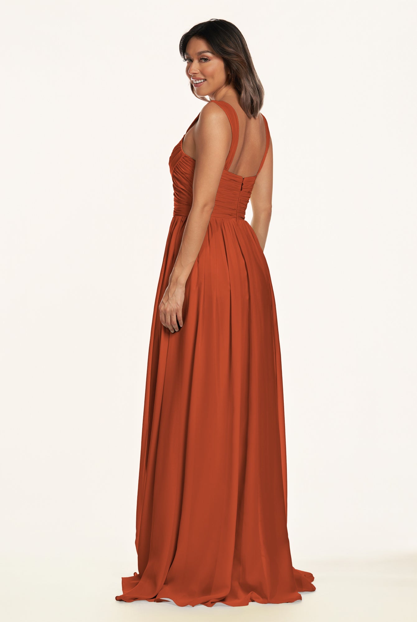 KissDress-Lia Spice A Line Chiffon Off the Shoulder Long Bridesmaid Dress with Pleats