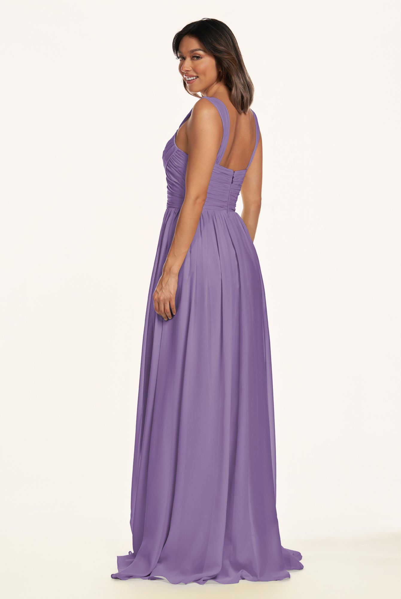 KissDress-Lia Tahiti A Line Chiffon Off the Shoulder Long Bridesmaid Dress with Pleats