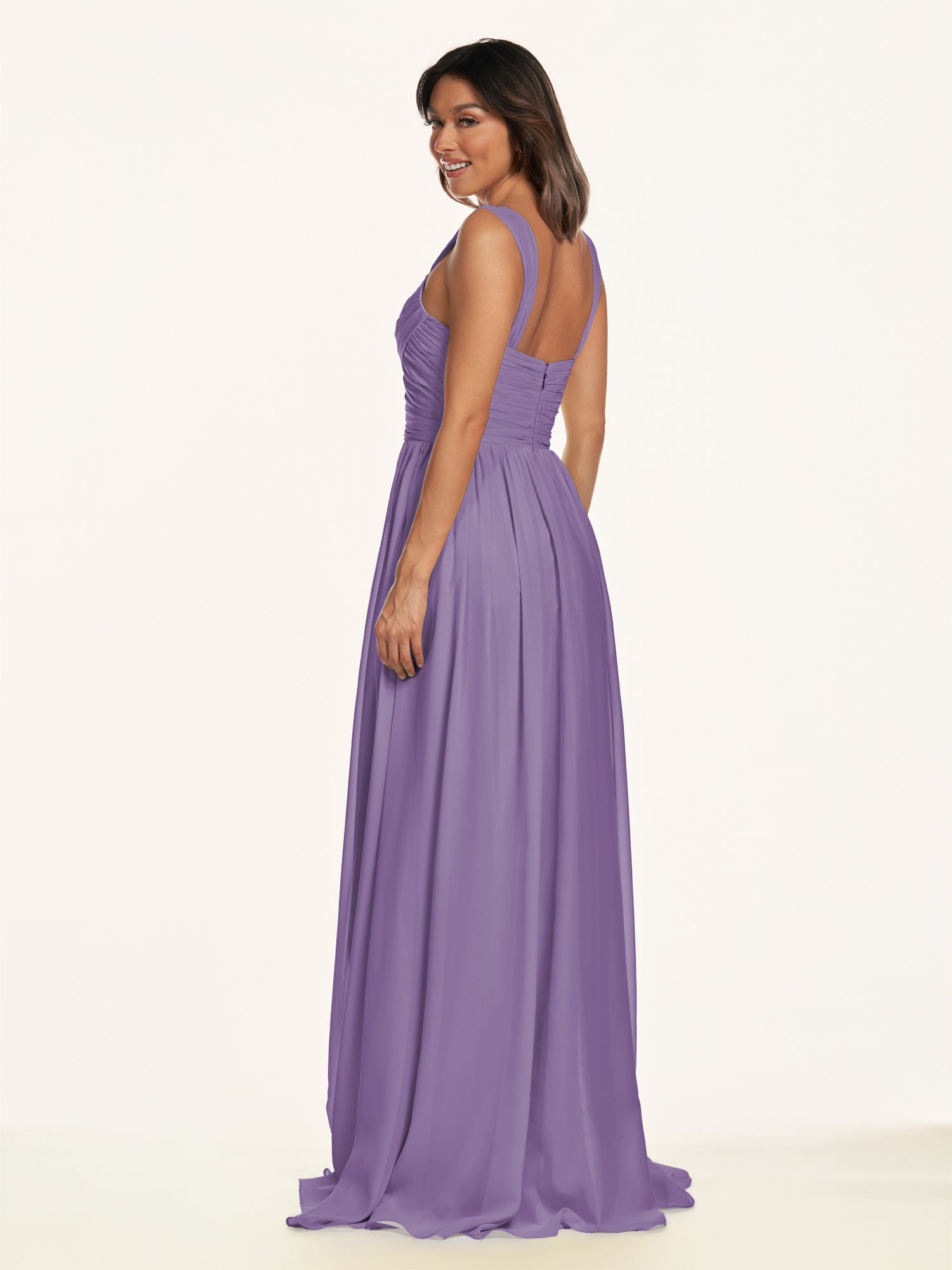 KissDress-Lia Tahiti A Line Chiffon Off the Shoulder Long Bridesmaid Dress with Pleats