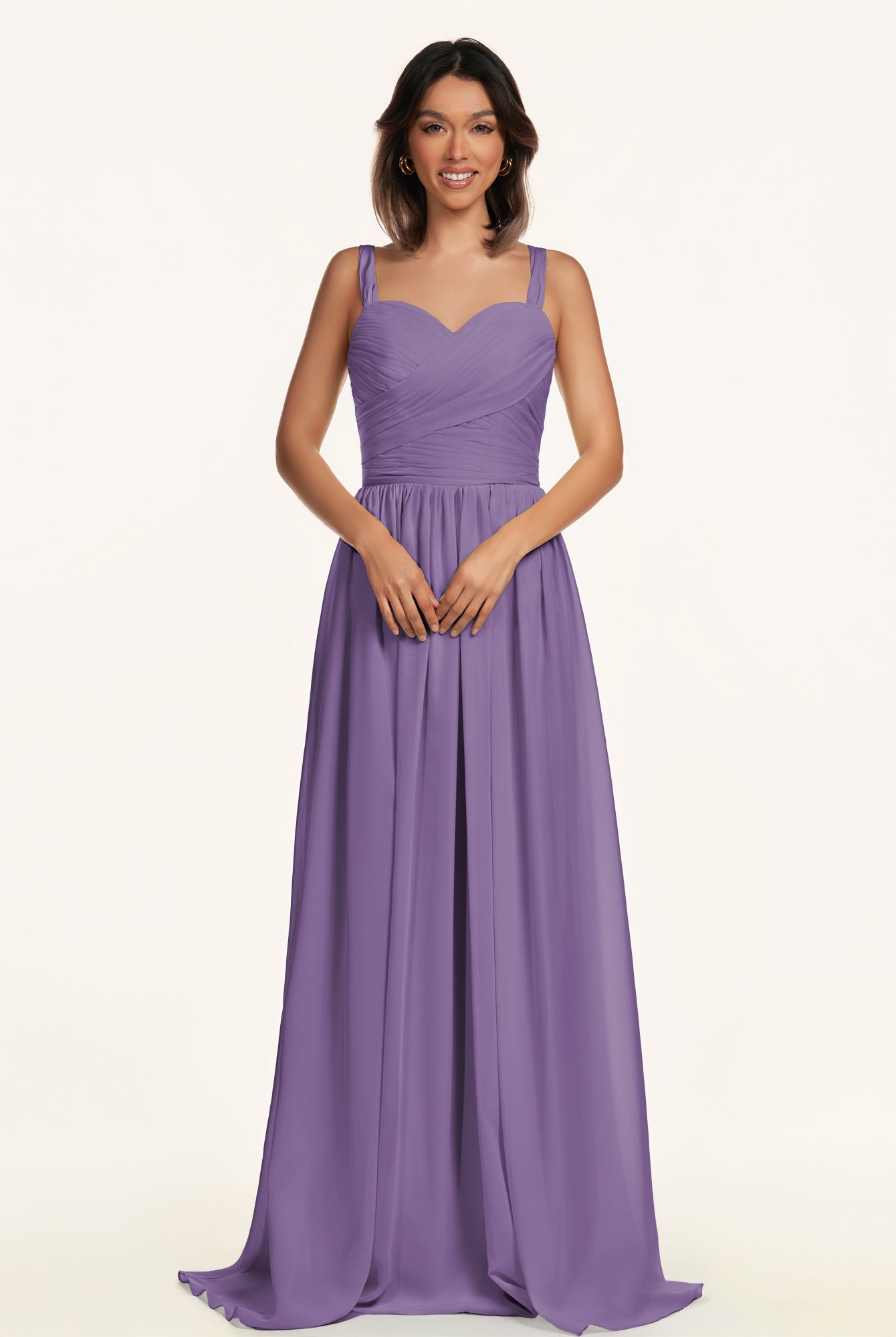 KissDress-Lia Tahiti A Line Chiffon Off the Shoulder Long Bridesmaid Dress with Pleats