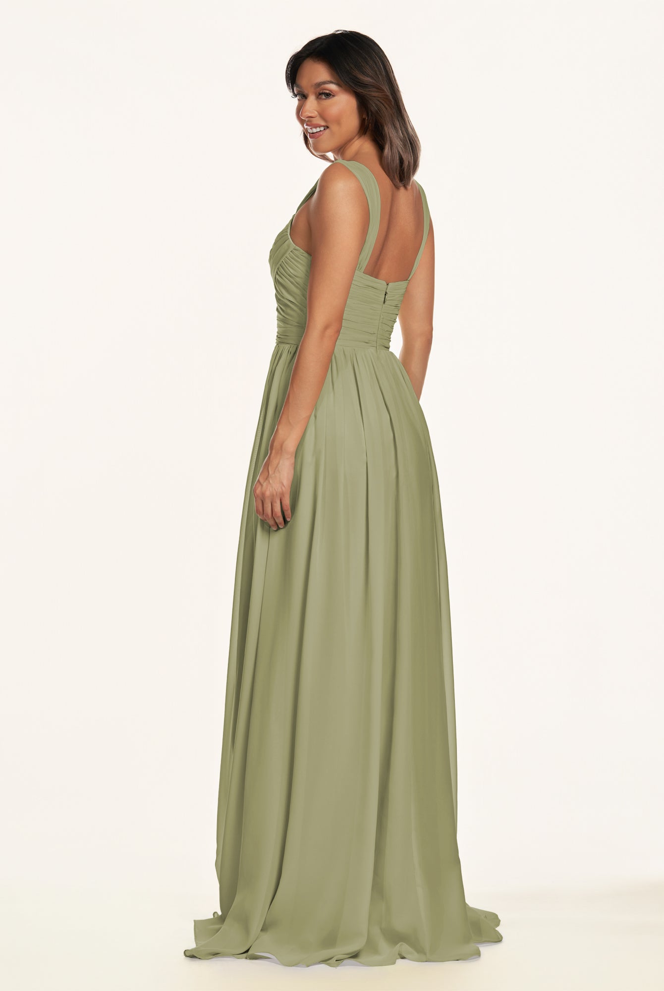 KissDress-Lia Thyme A Line Chiffon Off the Shoulder Long Bridesmaid Dress with Pleats